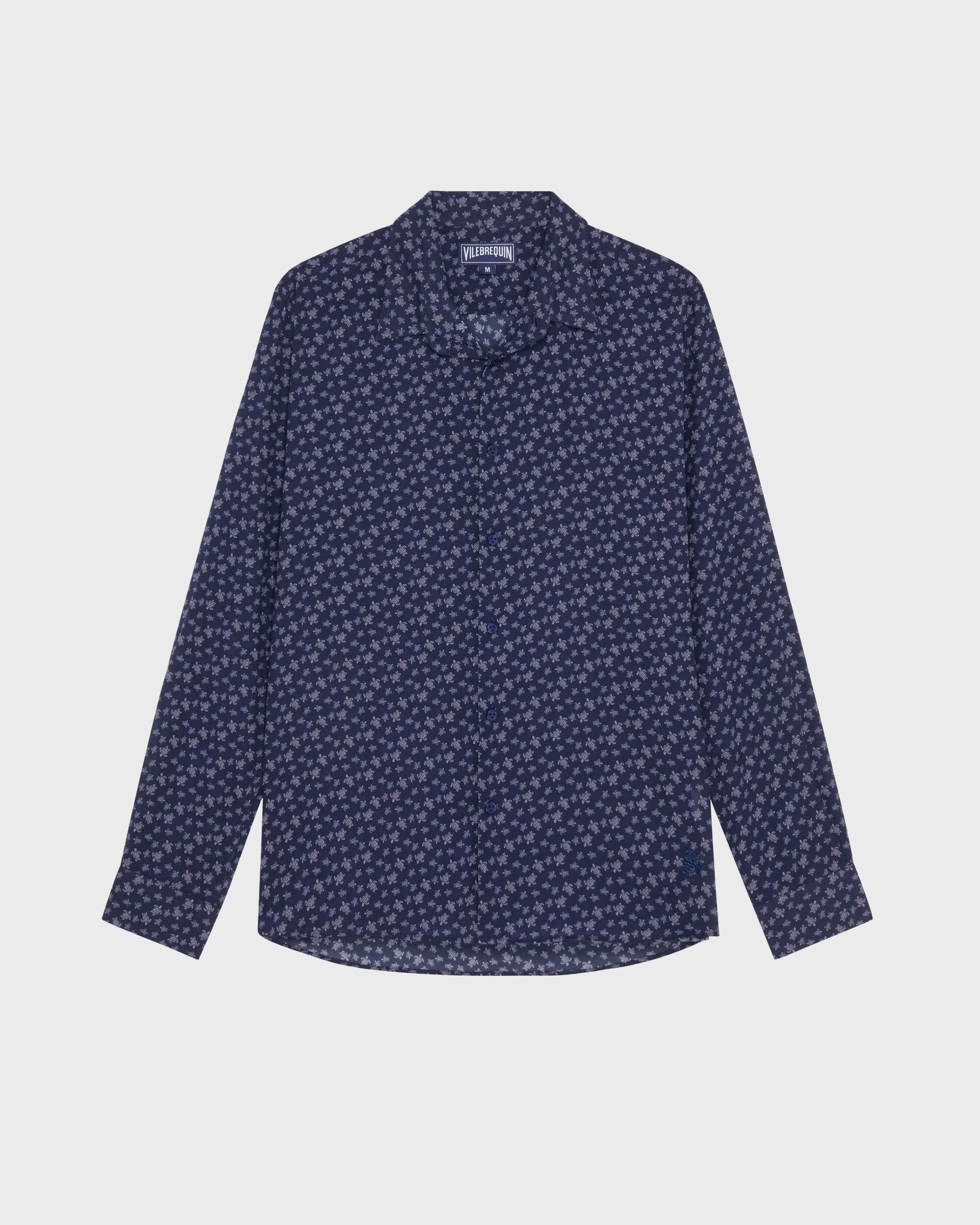 Vilebrequin Men Cotton Voile Shirt Micro Ronde Des Tortues - Purple Ouragan