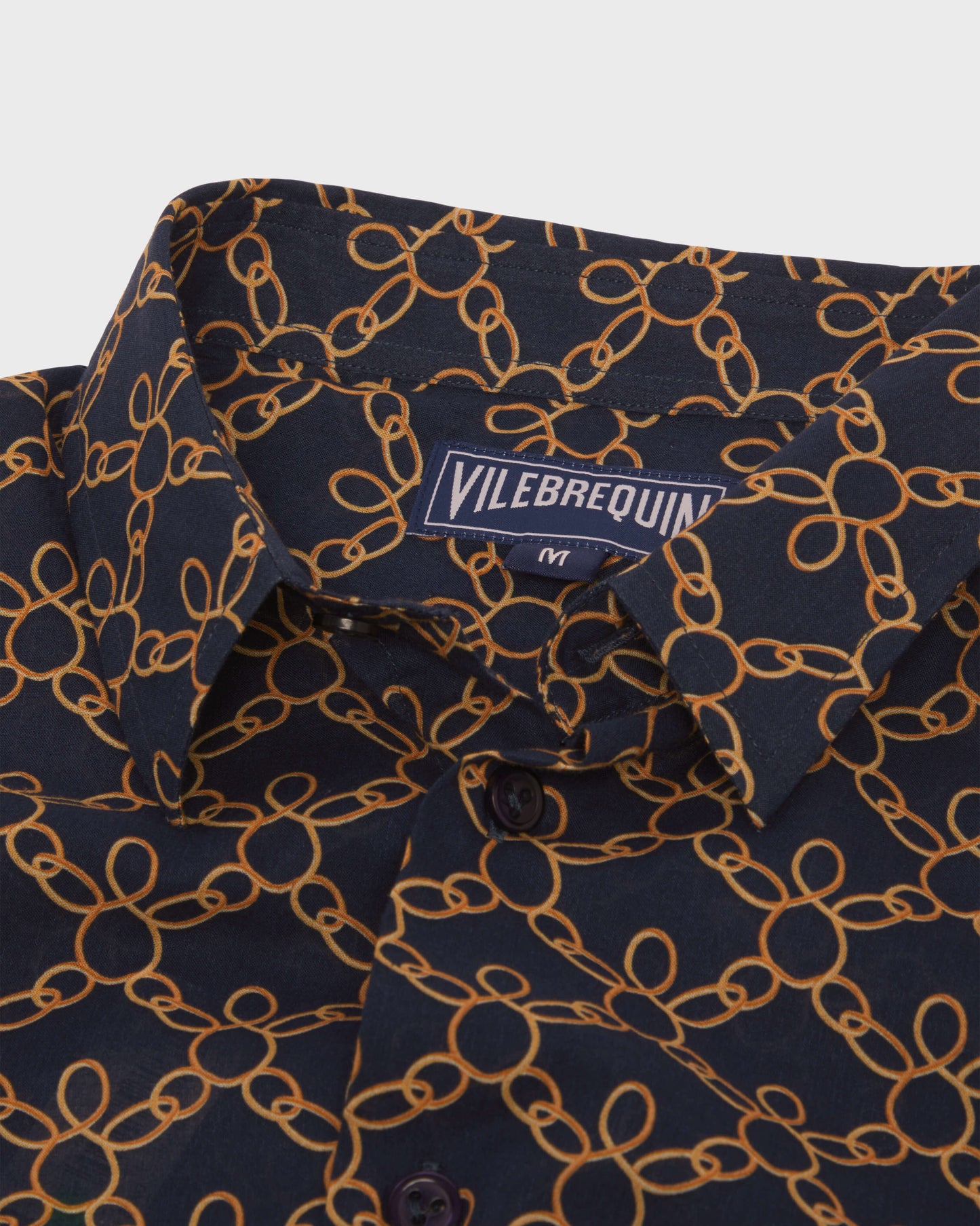 Vilebrequin Men Cotton Voile Shirt Turtles Chains - Blue Navy