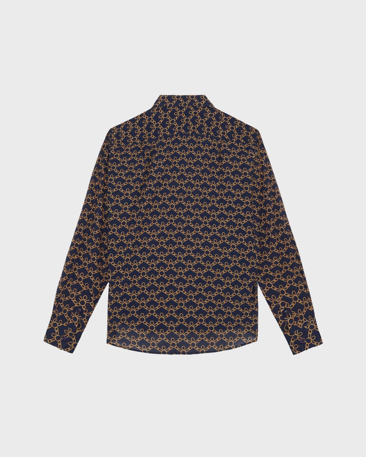 Vilebrequin Men Cotton Voile Shirt Turtles Chains - Blue Navy