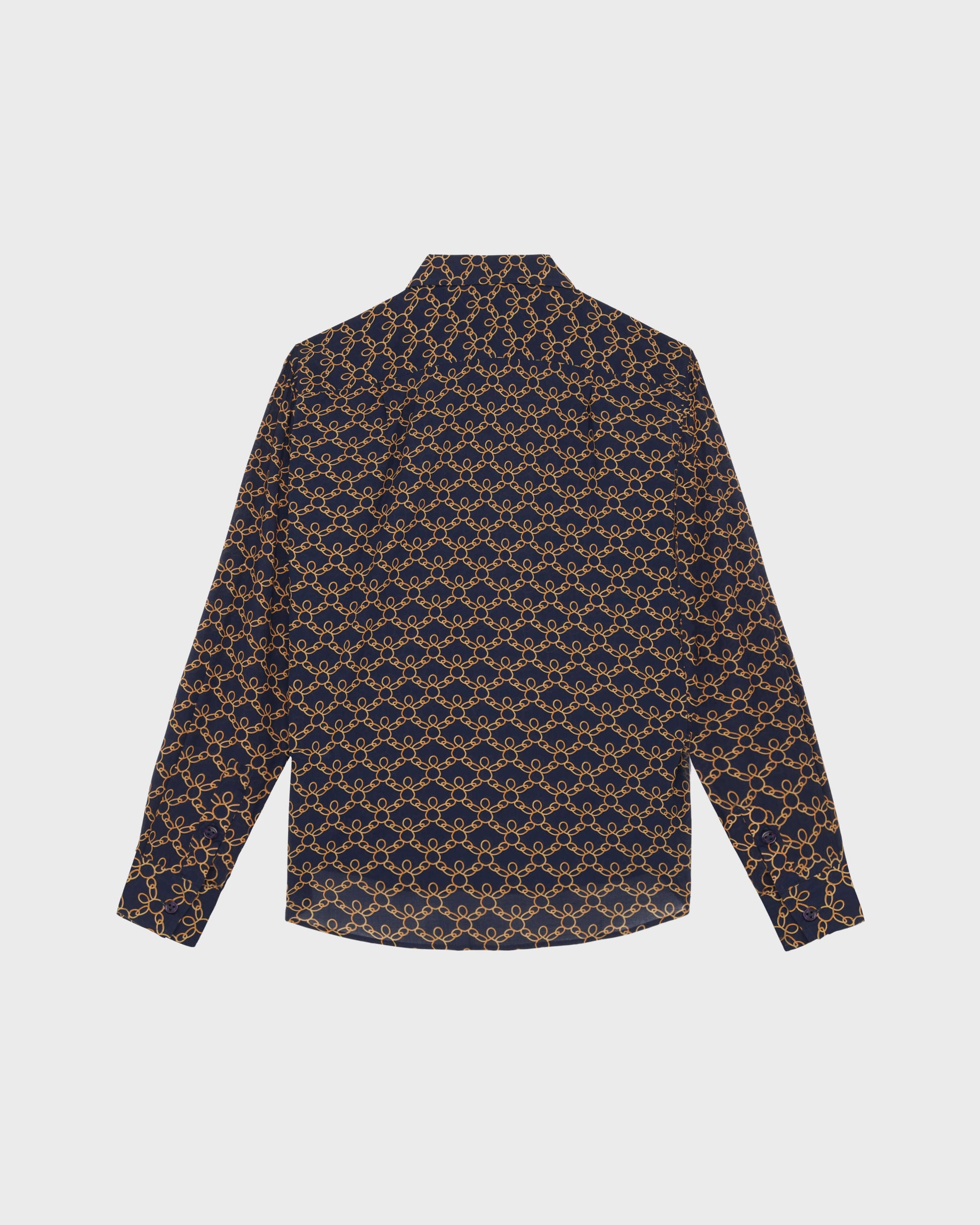 Vilebrequin Men Cotton Voile Shirt Turtles Chains - Blue Navy