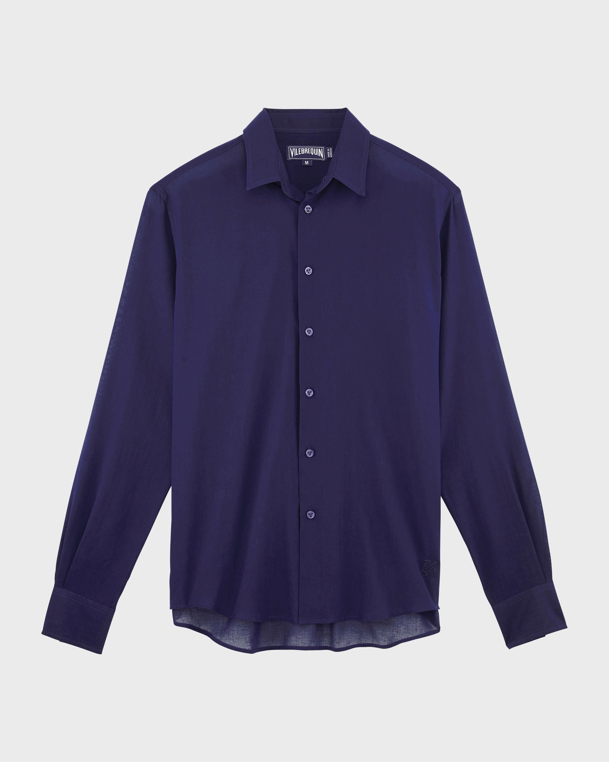 Vilebrequin Men Cotton Voile Lightweight Shirt Solid - Blue Navy