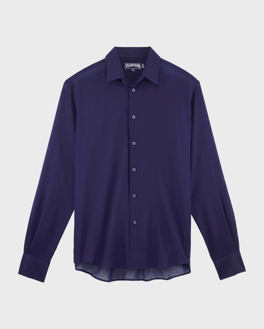 Vilebrequin Men Cotton Voile Lightweight Shirt Solid - Blue Navy