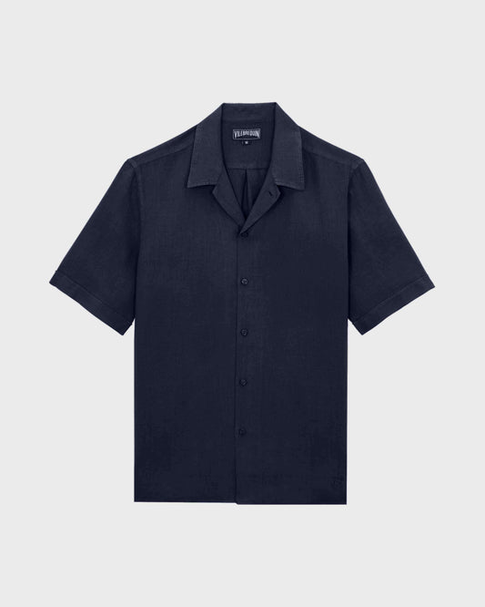 Vilebrequin Men Linen Shirt Solid - Blue Navy Website | RBSDU102
