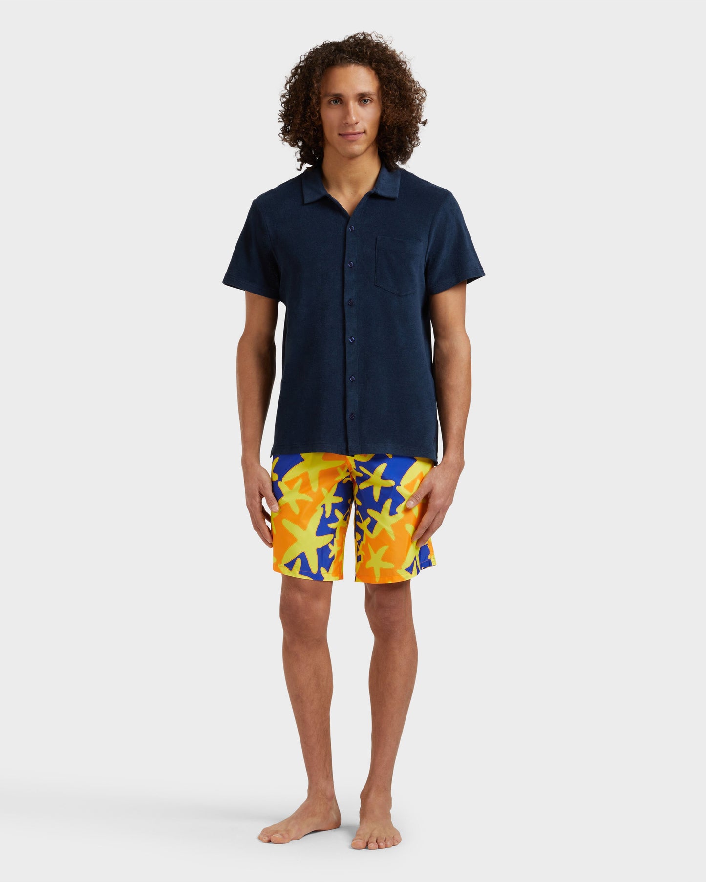 Vilebrequin Men Cotton Bowling Shirt Solid - Blue Navy Shirt