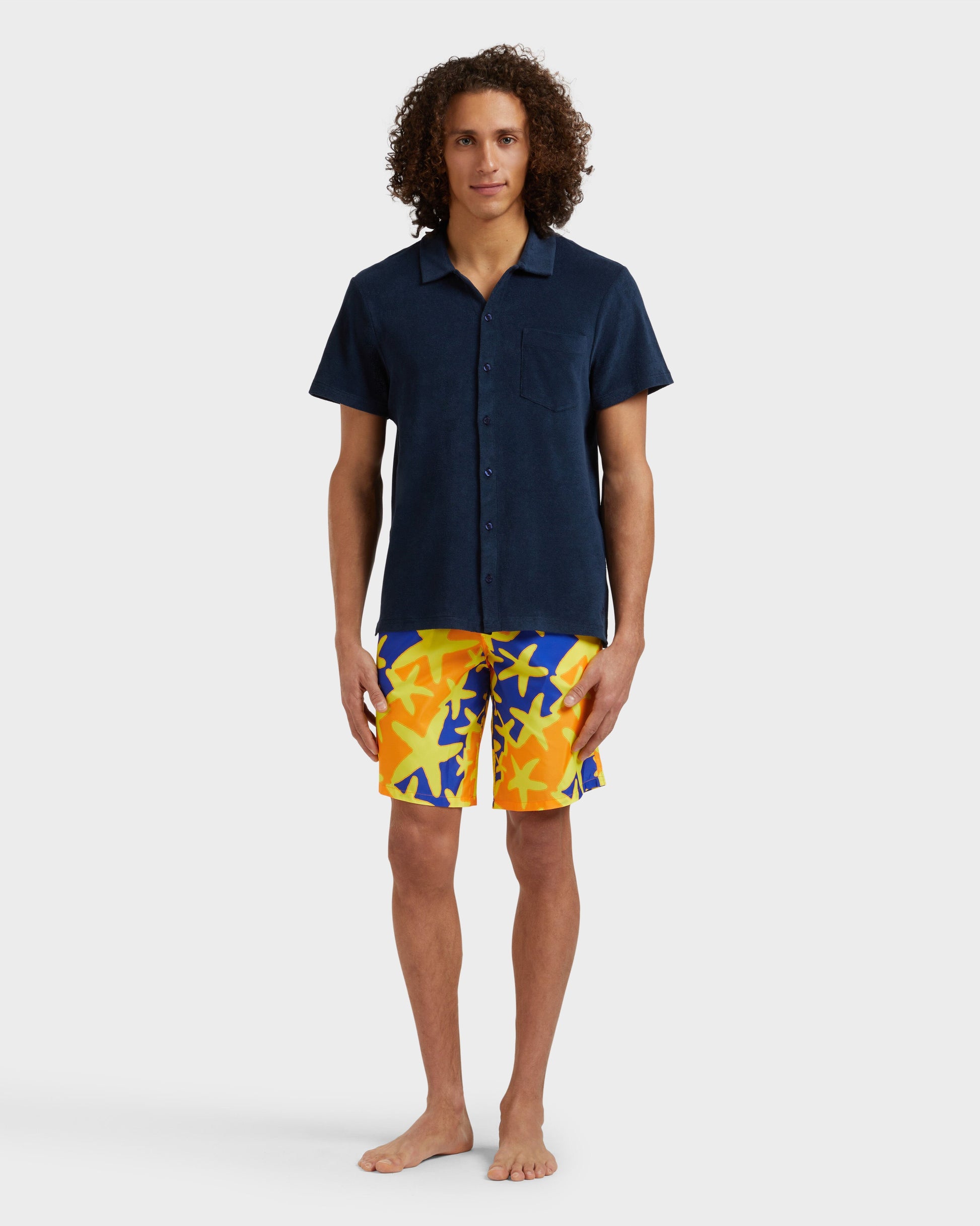 Vilebrequin Men Cotton Bowling Shirt Solid - Blue Navy Shirt
