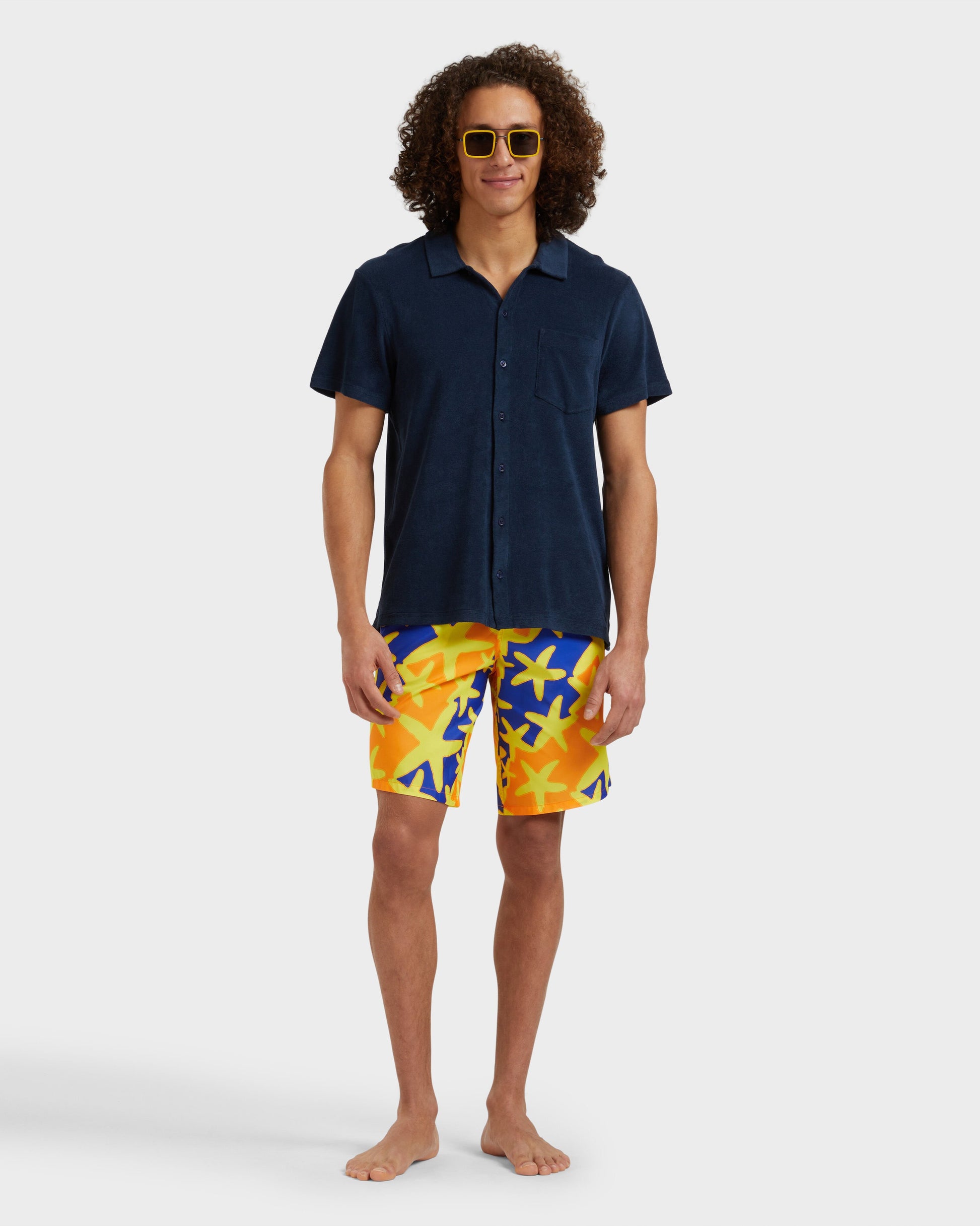 Vilebrequin Men Cotton Bowling Shirt Solid - Blue Navy Shirt