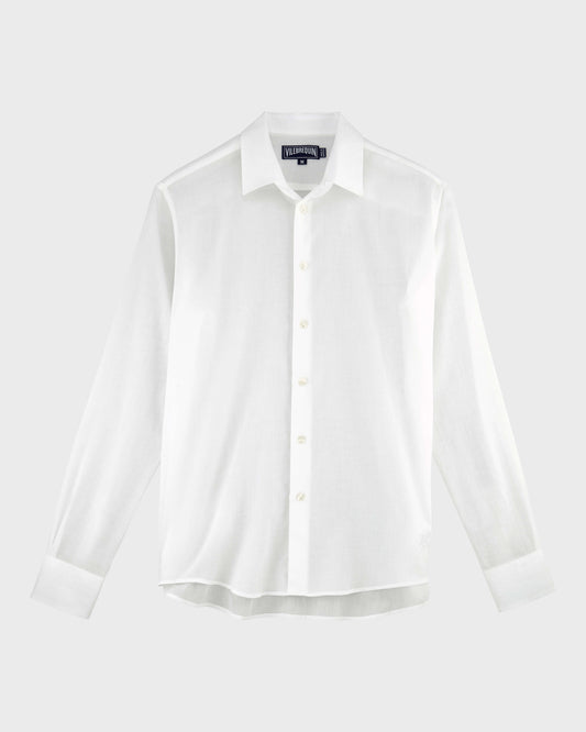 Vilebrequin Men Cotton Voile Lightweight Shirt Solid - White