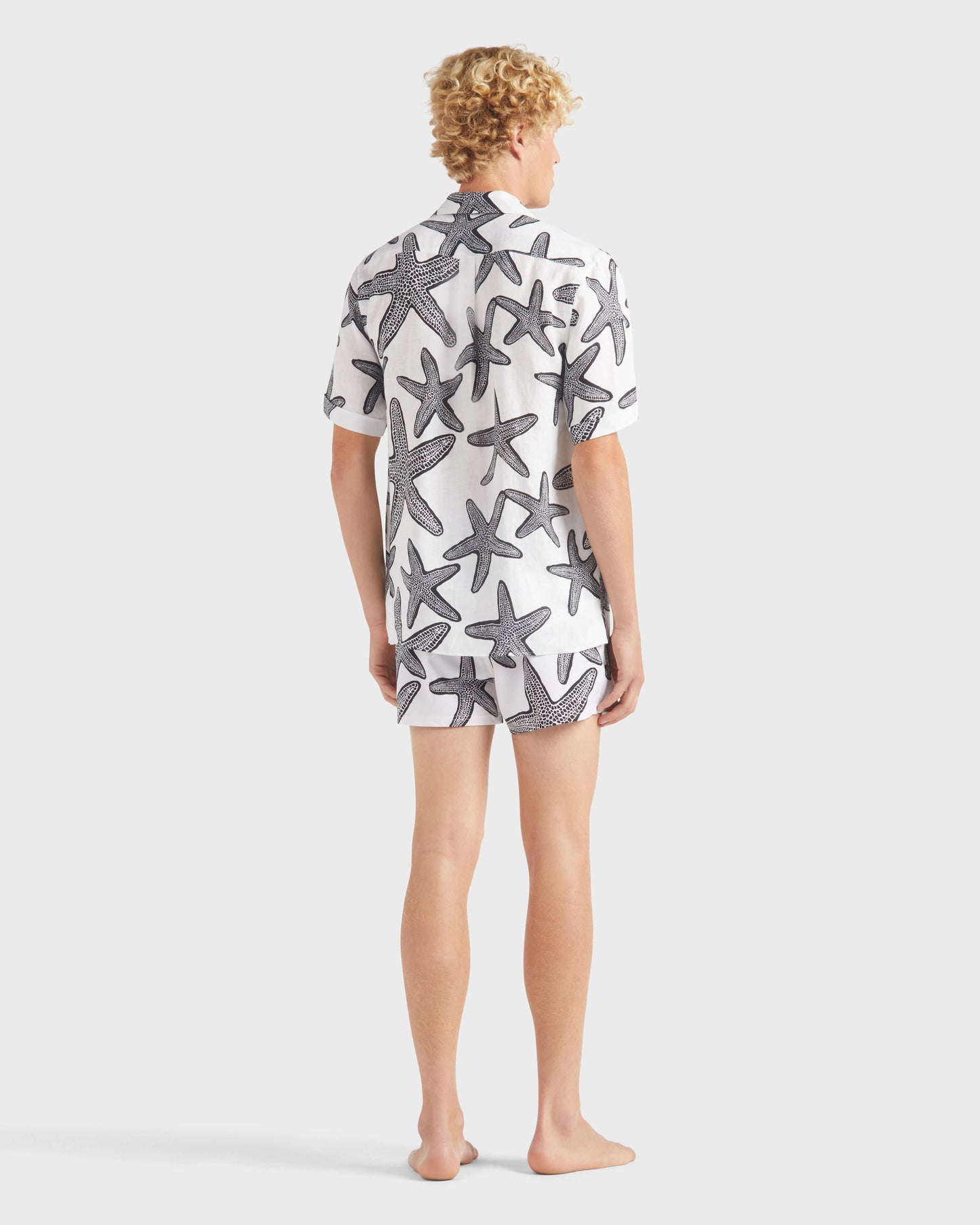 Vilebrequin Men Linen Bowling Shirt Starlettes - White