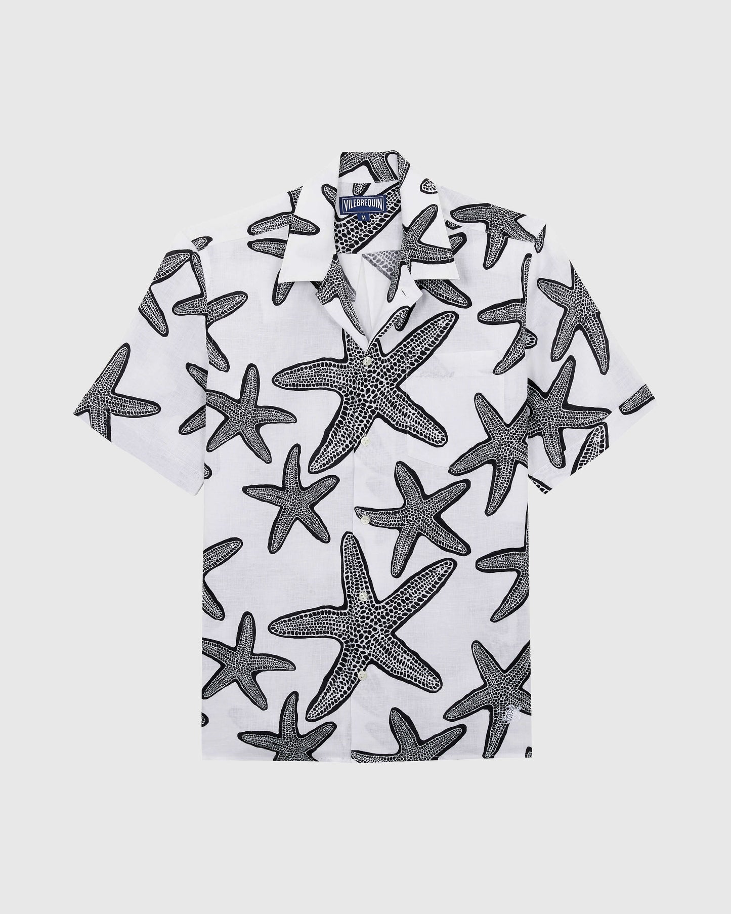 Vilebrequin Men Linen Bowling Shirt Starlettes - White