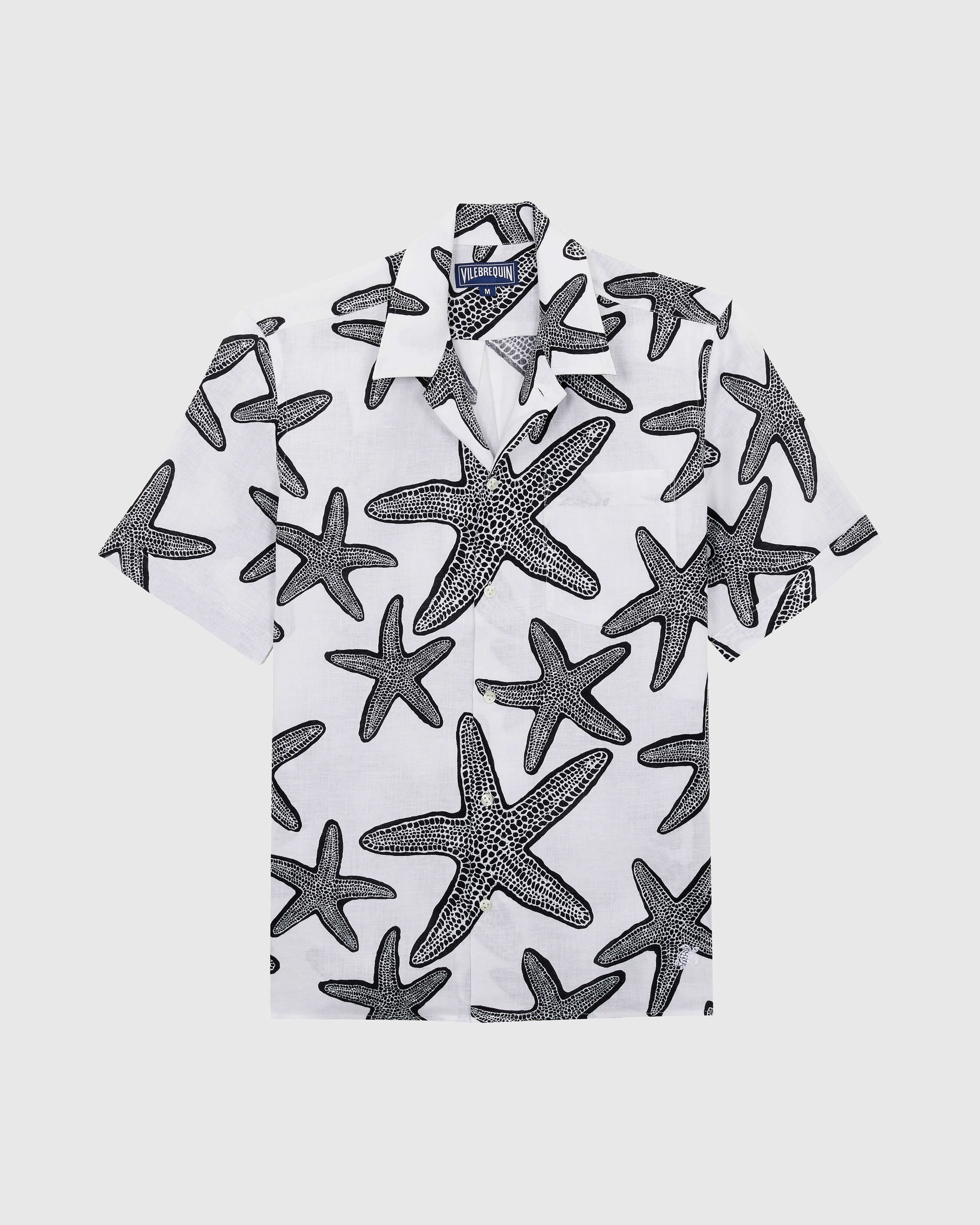 Vilebrequin Men Linen Bowling Shirt Starlettes - White