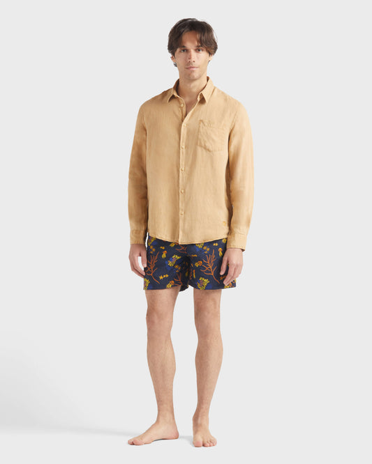Vilebrequin Men Linen Shirt Natural dye - Brown Mocha