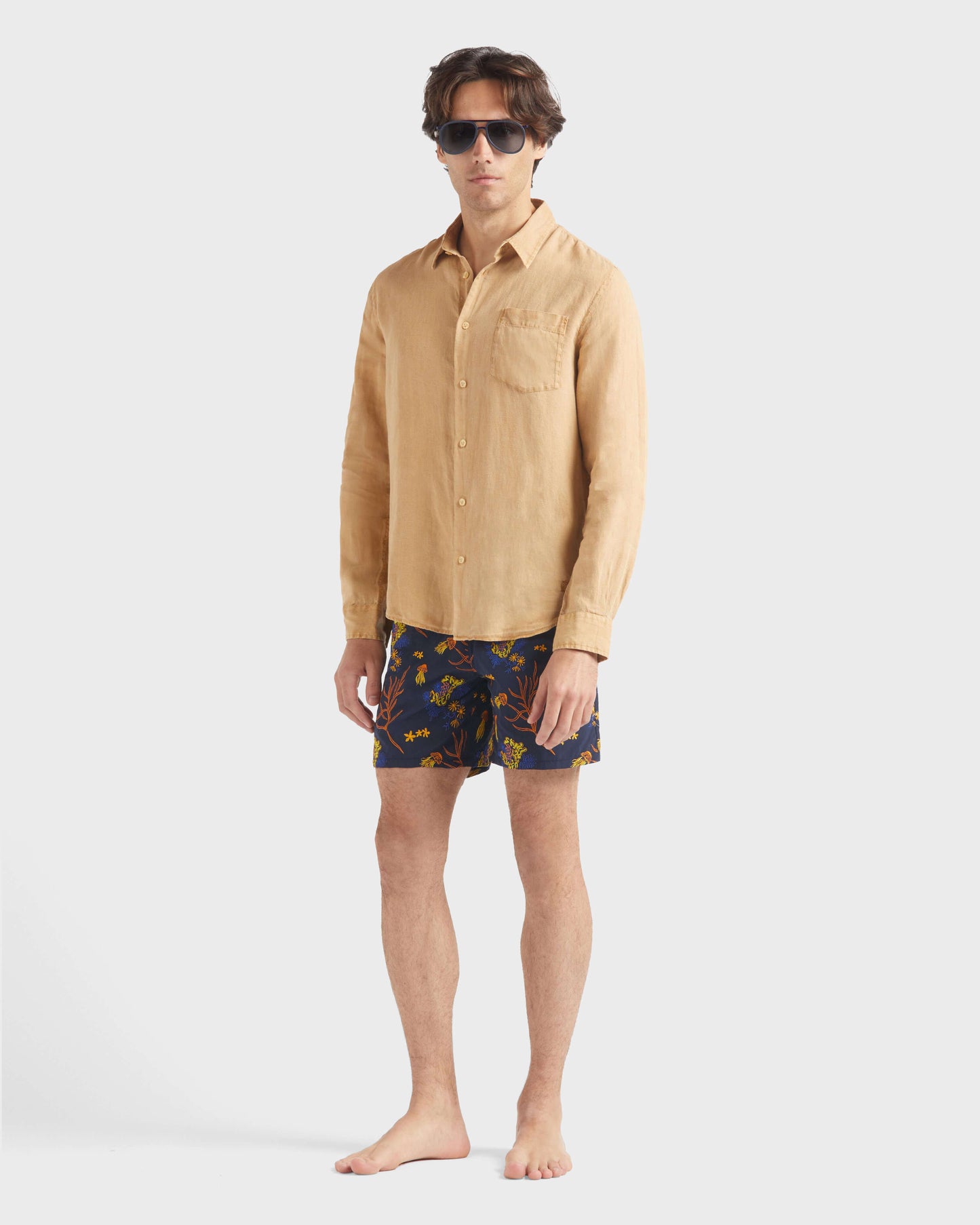 Vilebrequin Men Linen Shirt Natural dye - Brown Mocha