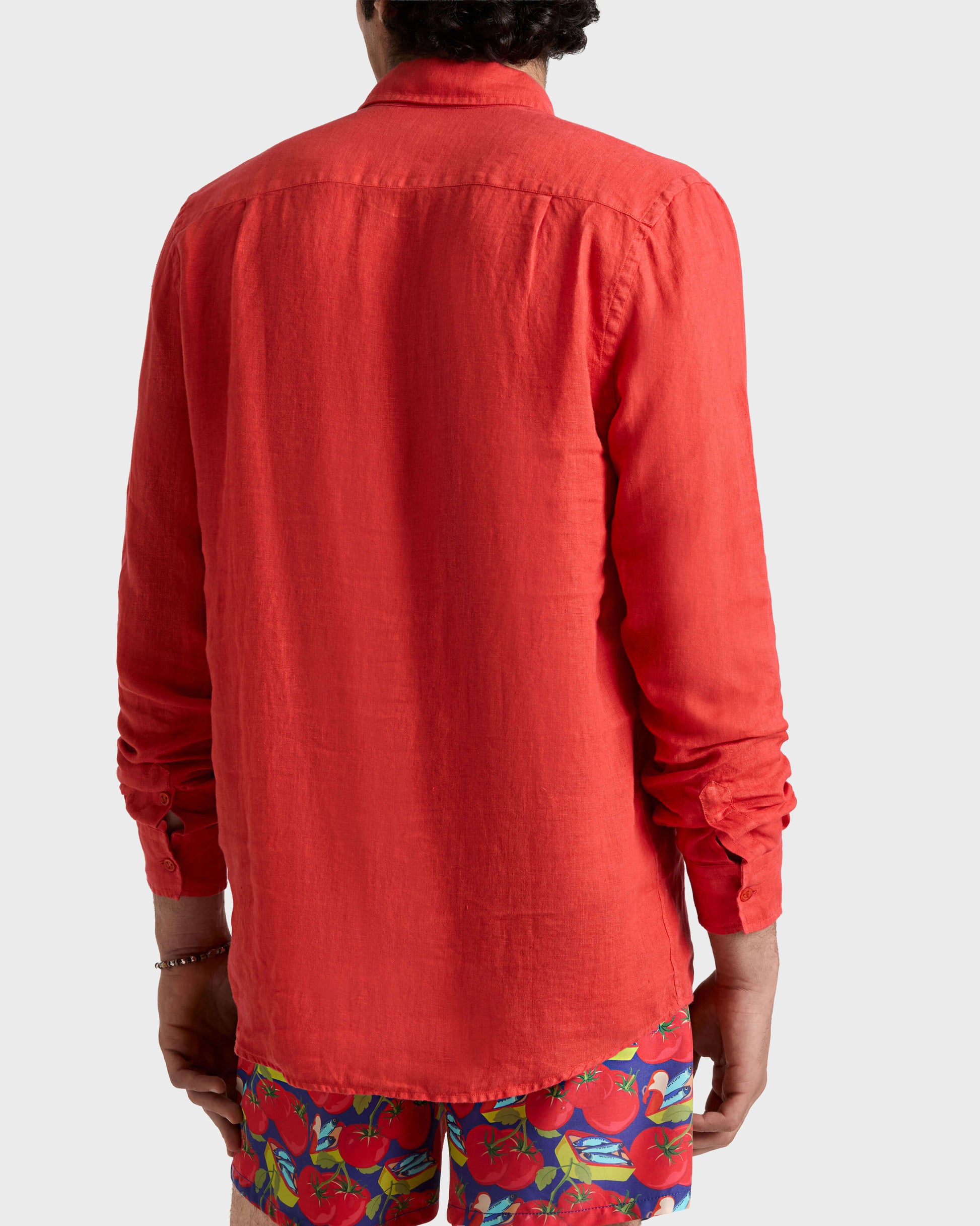 Vilebrequin Men Linen Shirt Solid - Red Dalia