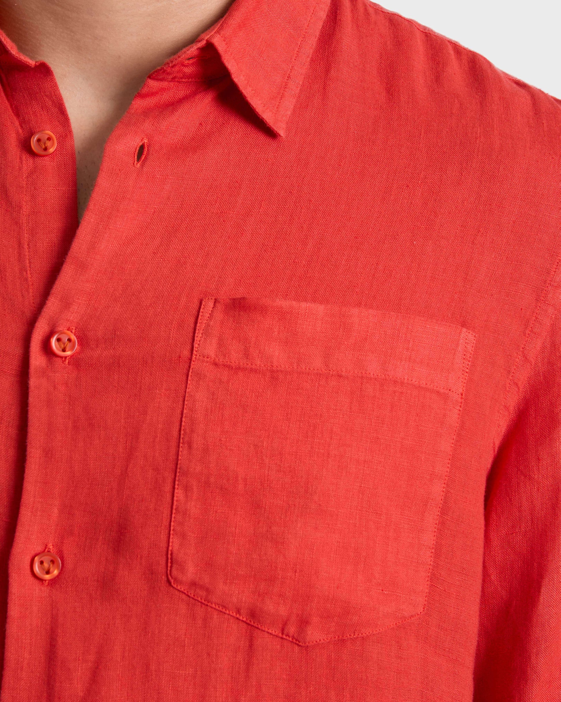 Vilebrequin Men Linen Shirt Solid - Red Dalia