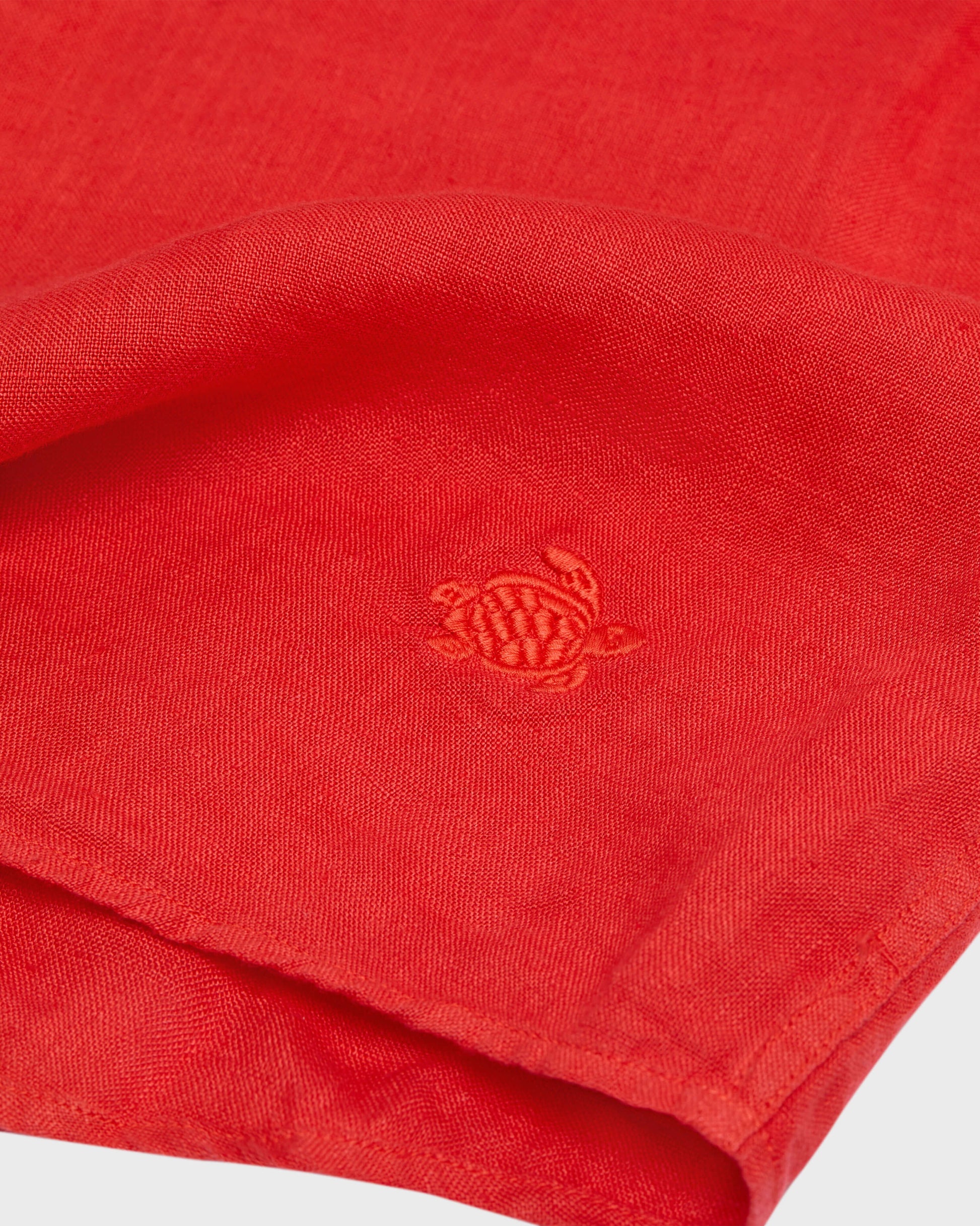 Vilebrequin Men Linen Shirt Solid - Red Dalia