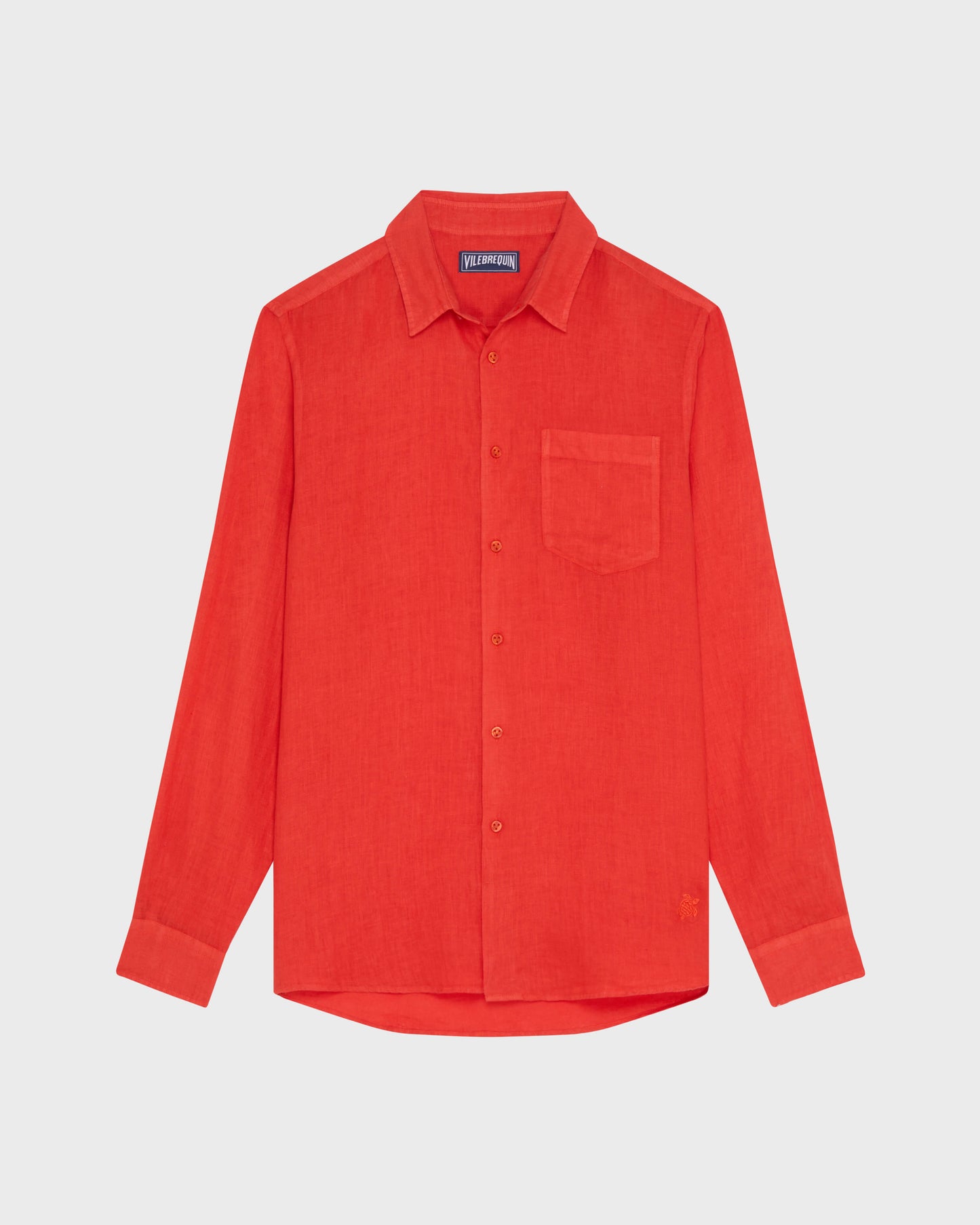Vilebrequin Men Linen Shirt Solid - Red Dalia