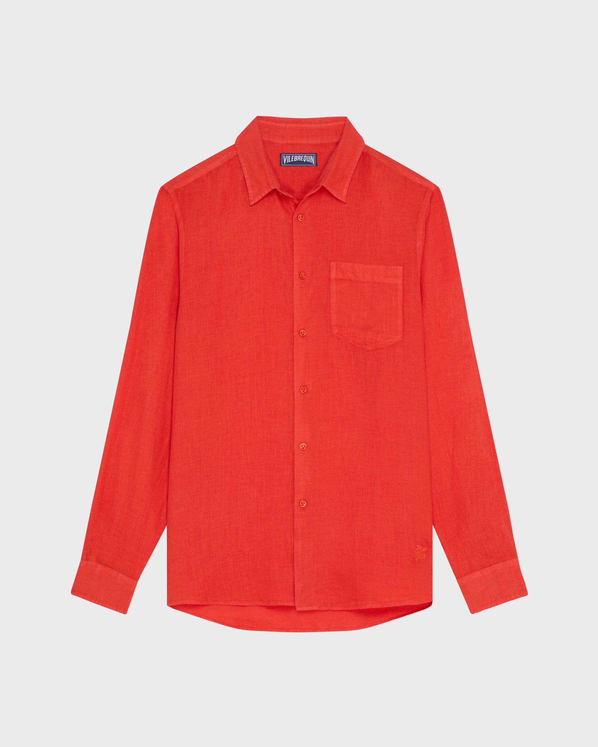 Vilebrequin Men Linen Shirt Solid - Red Dalia