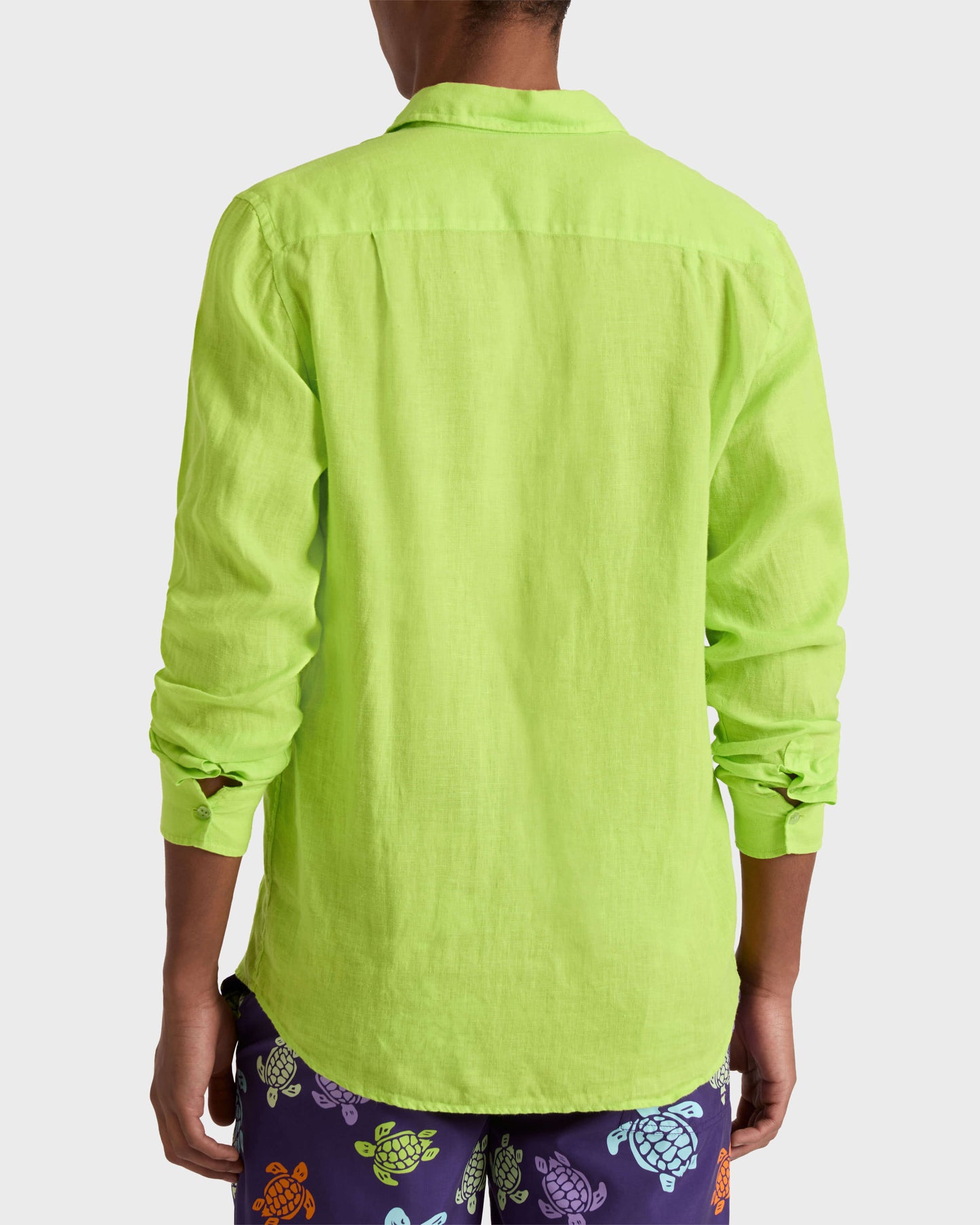 Vilebrequin Men Linen Shirt Solid - Green Acide