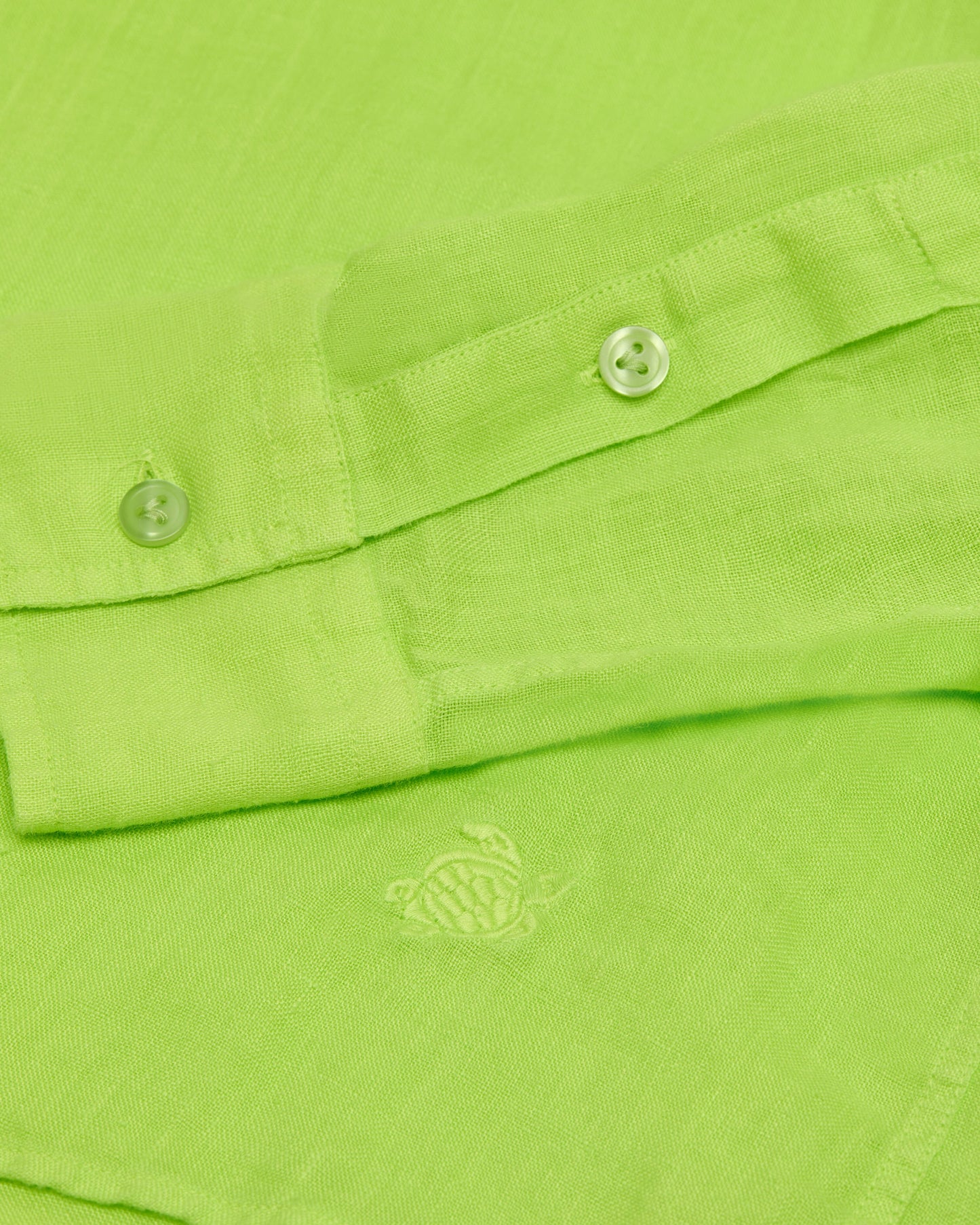 Vilebrequin Men Linen Shirt Solid - Green Acide