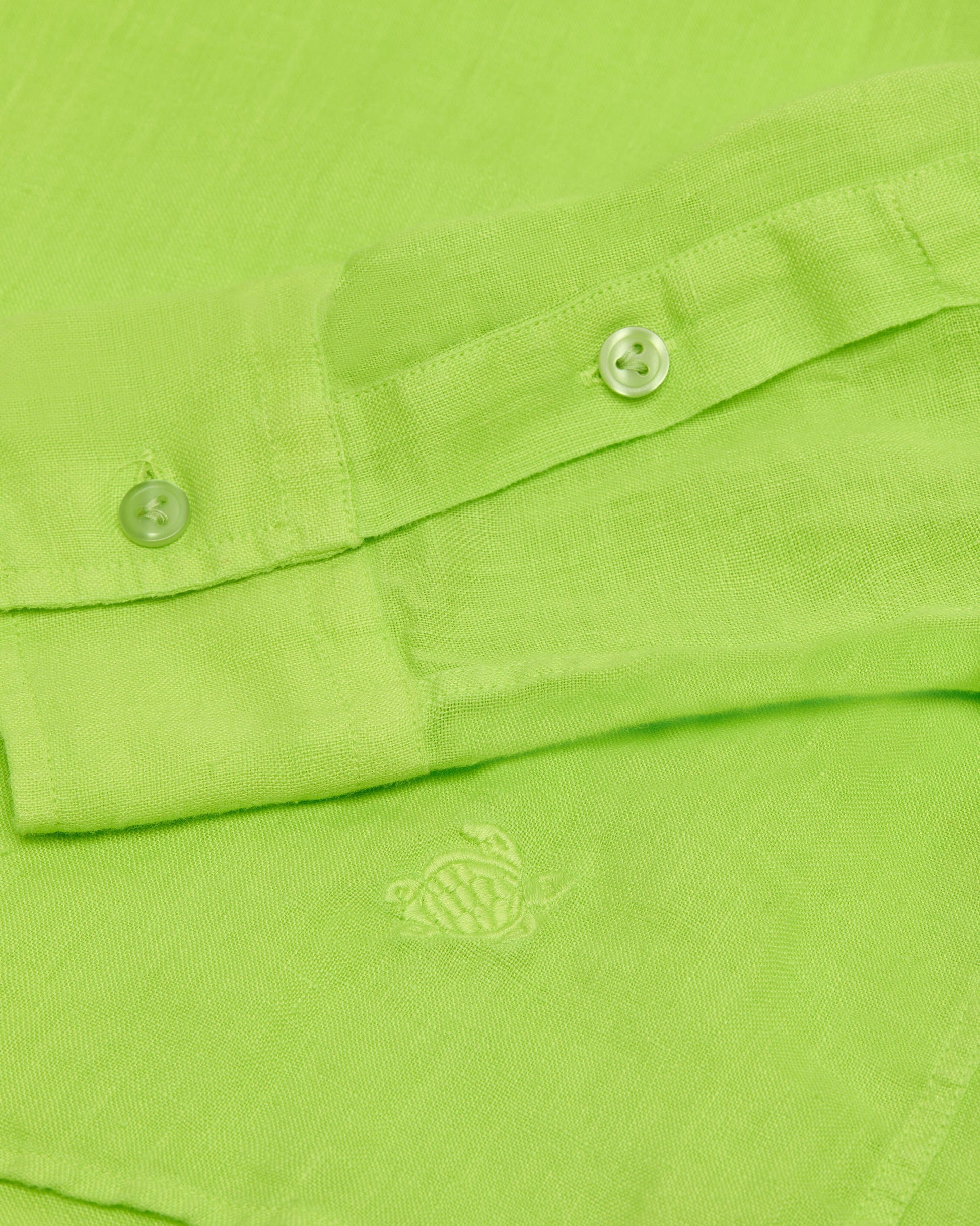Vilebrequin Men Linen Shirt Solid - Green Acide