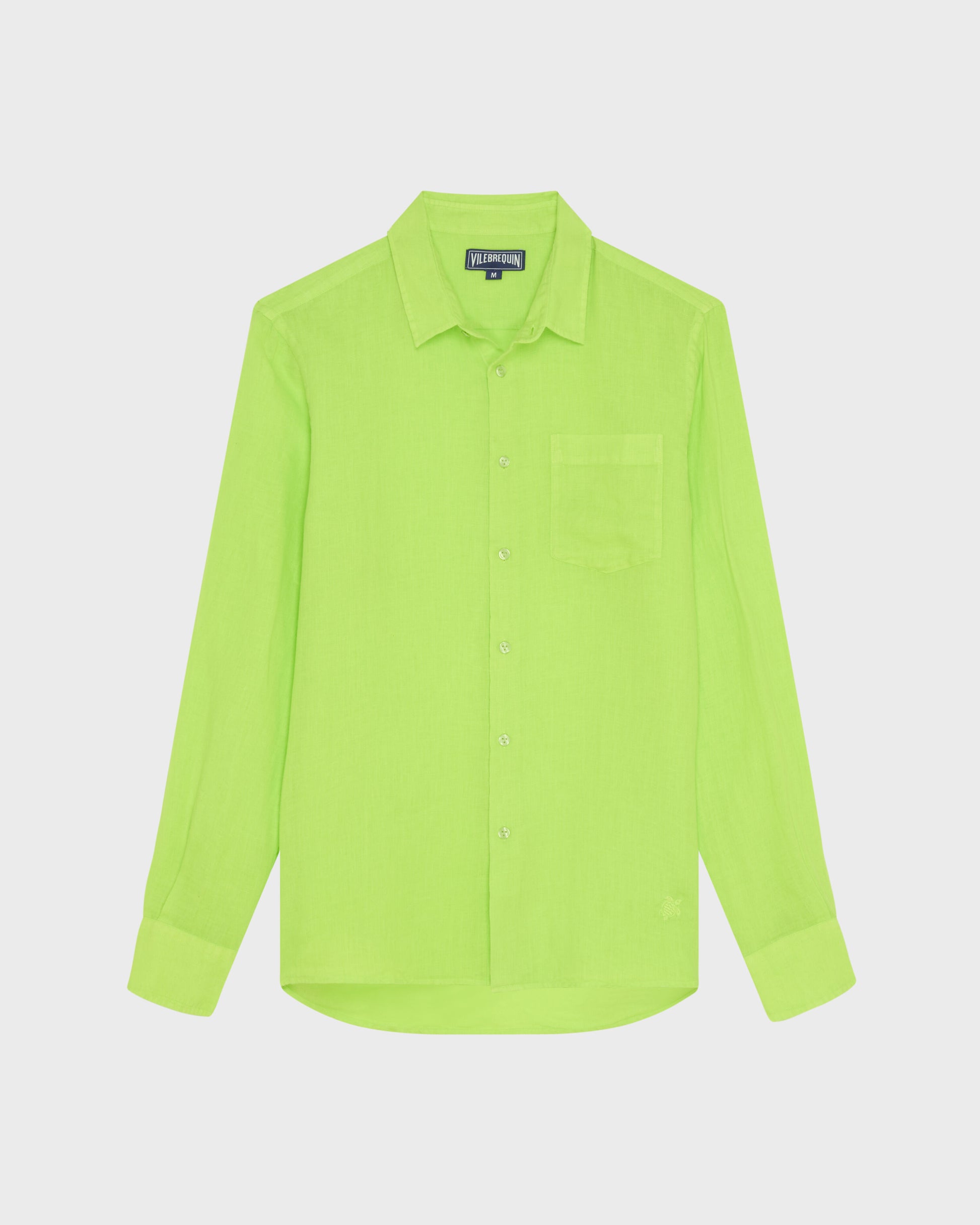 Vilebrequin Men Linen Shirt Solid - Green Acide