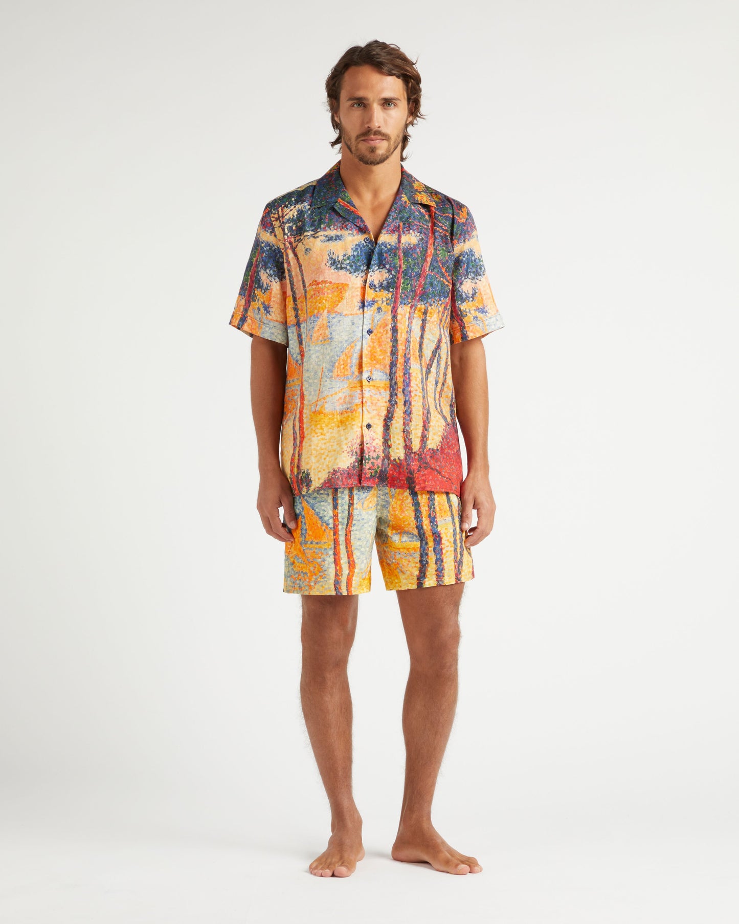 Vilebrequin Men Linen Bowling Shirt Voiles de Pin - Yellow Corn