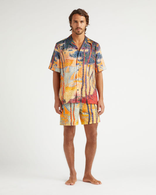 Vilebrequin Men Linen Bowling Shirt Voiles de Pin - Yellow Corn
