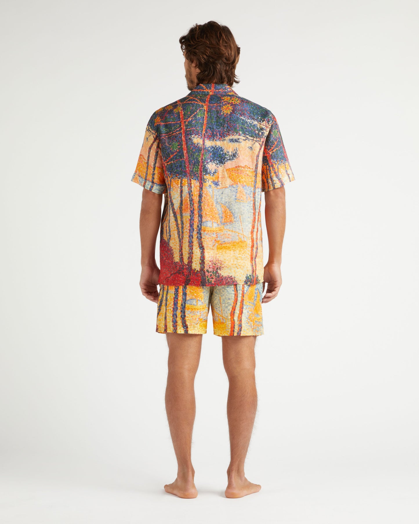 Vilebrequin Men Linen Bowling Shirt Voiles de Pin - Yellow Corn