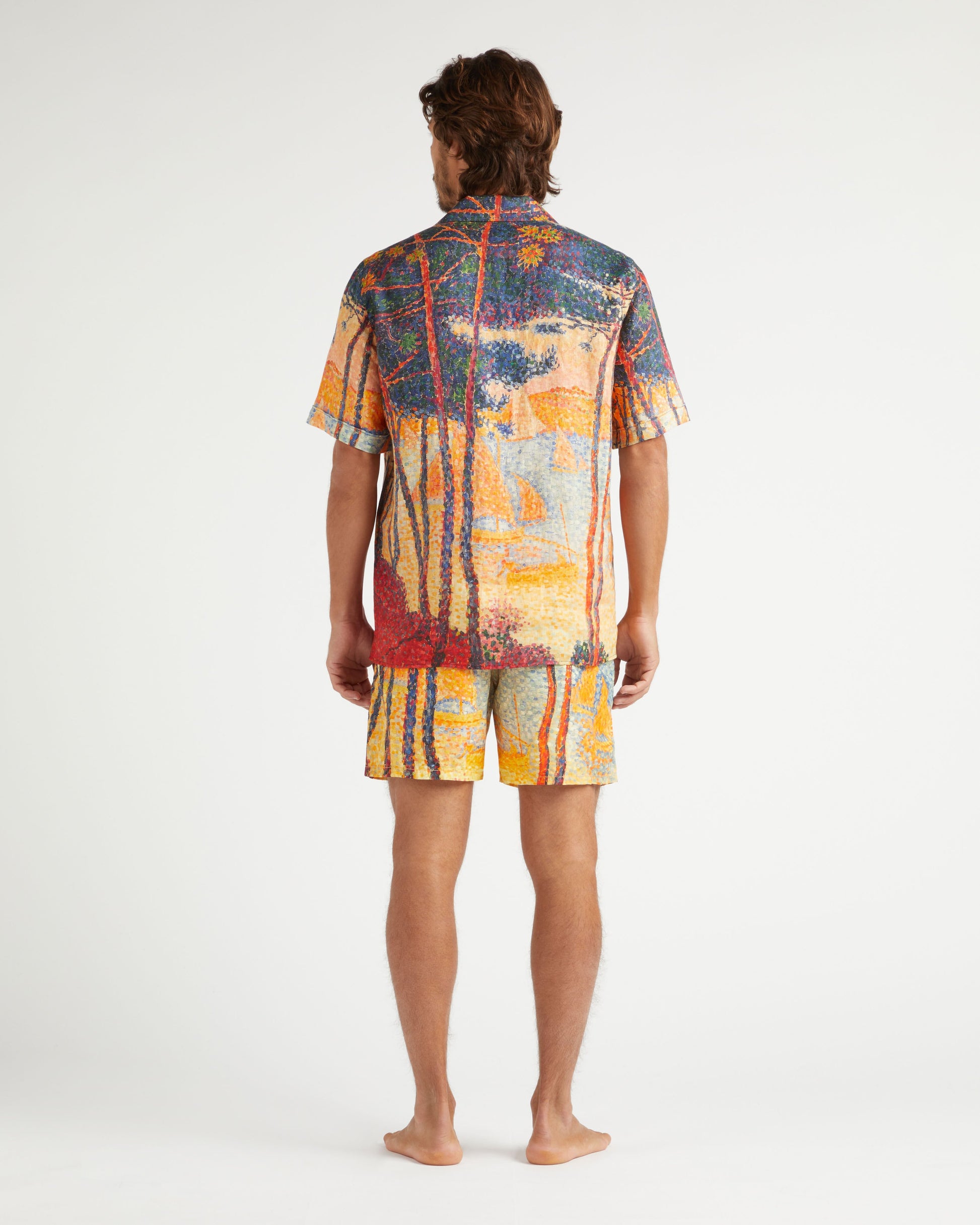 Vilebrequin Men Linen Bowling Shirt Voiles de Pin - Yellow Corn