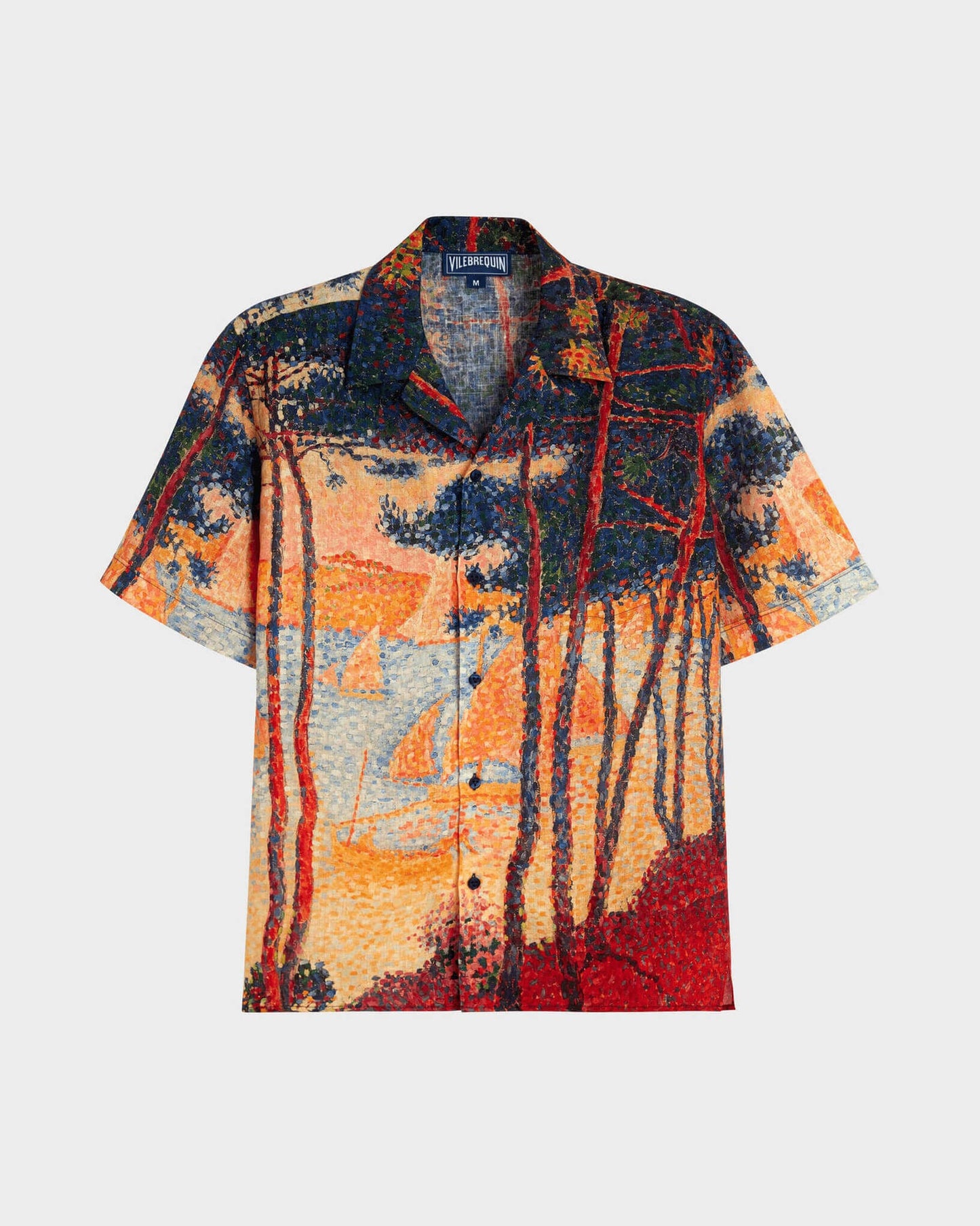 Vilebrequin Men Linen Bowling Shirt Voiles de Pin - Yellow Corn