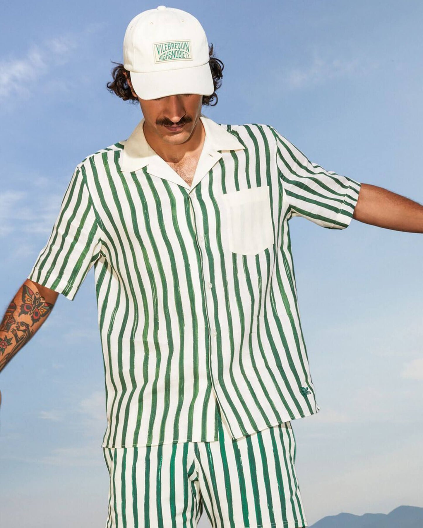 Vilebrequin Men Linen Bowling Shirt HS Stripes - Vilebrequin x Highsnobiety - Green Garden Website | HARZ3U50
