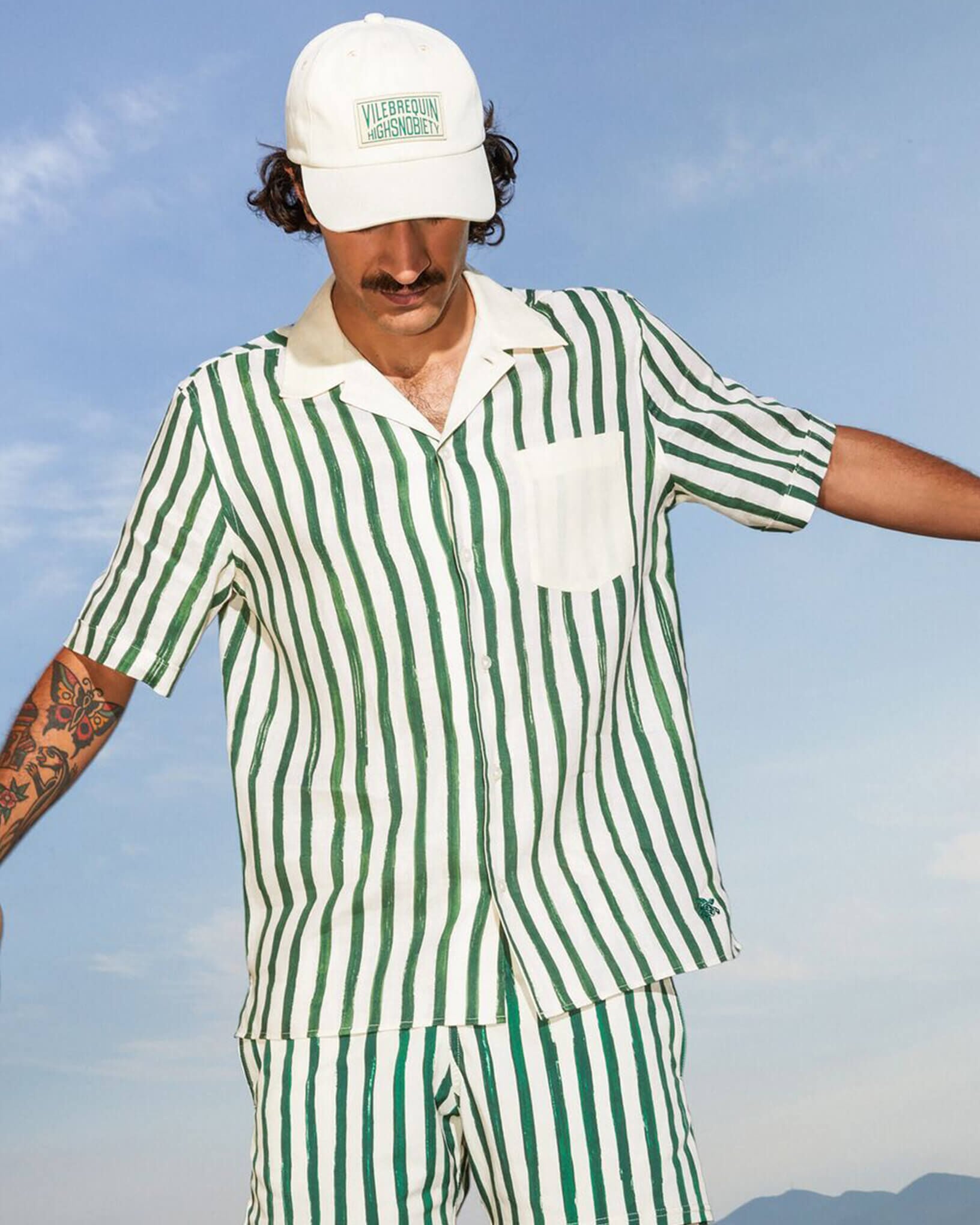 Vilebrequin Men Linen Bowling Shirt HS Stripes - Vilebrequin x Highsnobiety - Green Garden Website | HARZ3U50