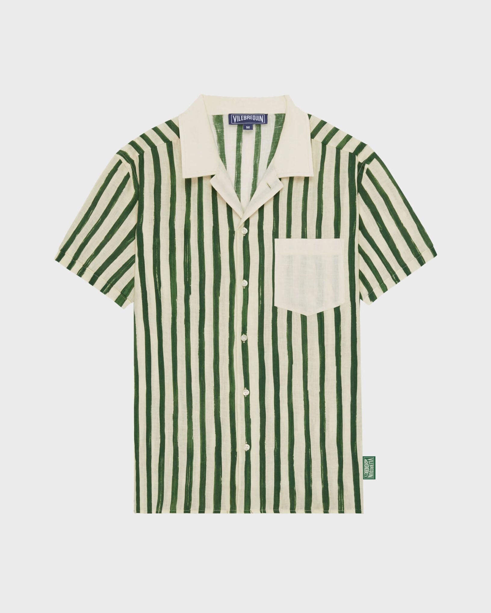 Vilebrequin Men Linen Bowling Shirt HS Stripes - Vilebrequin x Highsnobiety - Green Garden Website | HARZ3U50