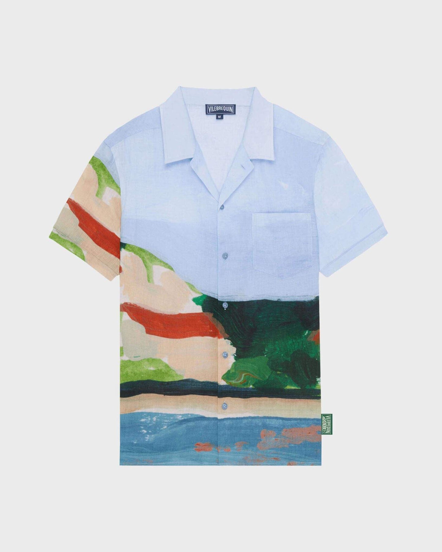 Vilebrequin Men Linen Bowling Shirt 360 Landscape - Vilebrequin x Highsnobiety - Blue Chambray Website | HARZ3U51