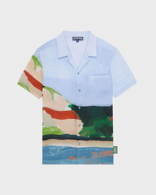 Vilebrequin Men Linen Bowling Shirt 360 Landscape - Vilebrequin x Highsnobiety - Blue Chambray Website | HARZ3U51
