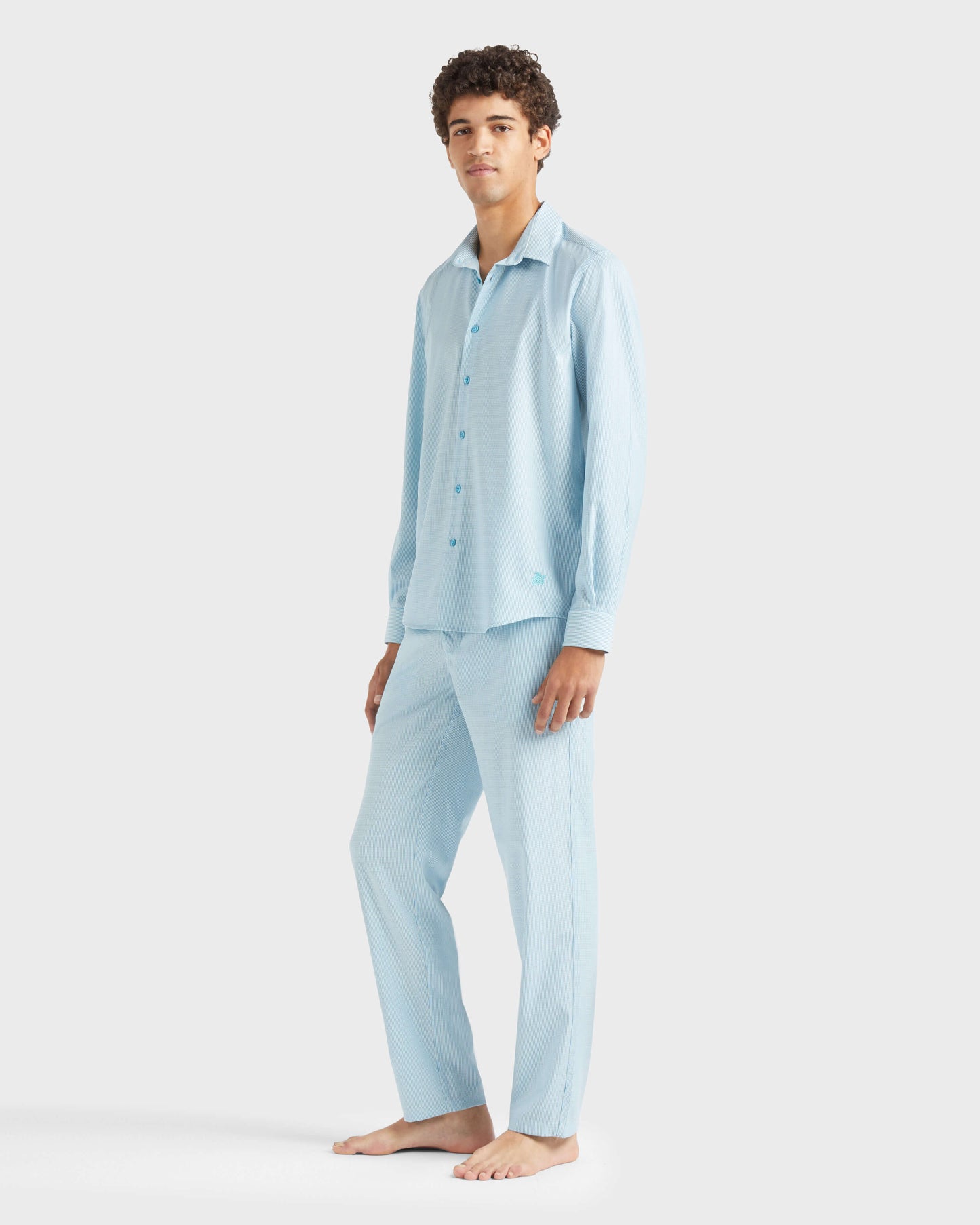 Vilebrequin Men Wool Shirt Micro Rayures Tailoring - Blue topaz