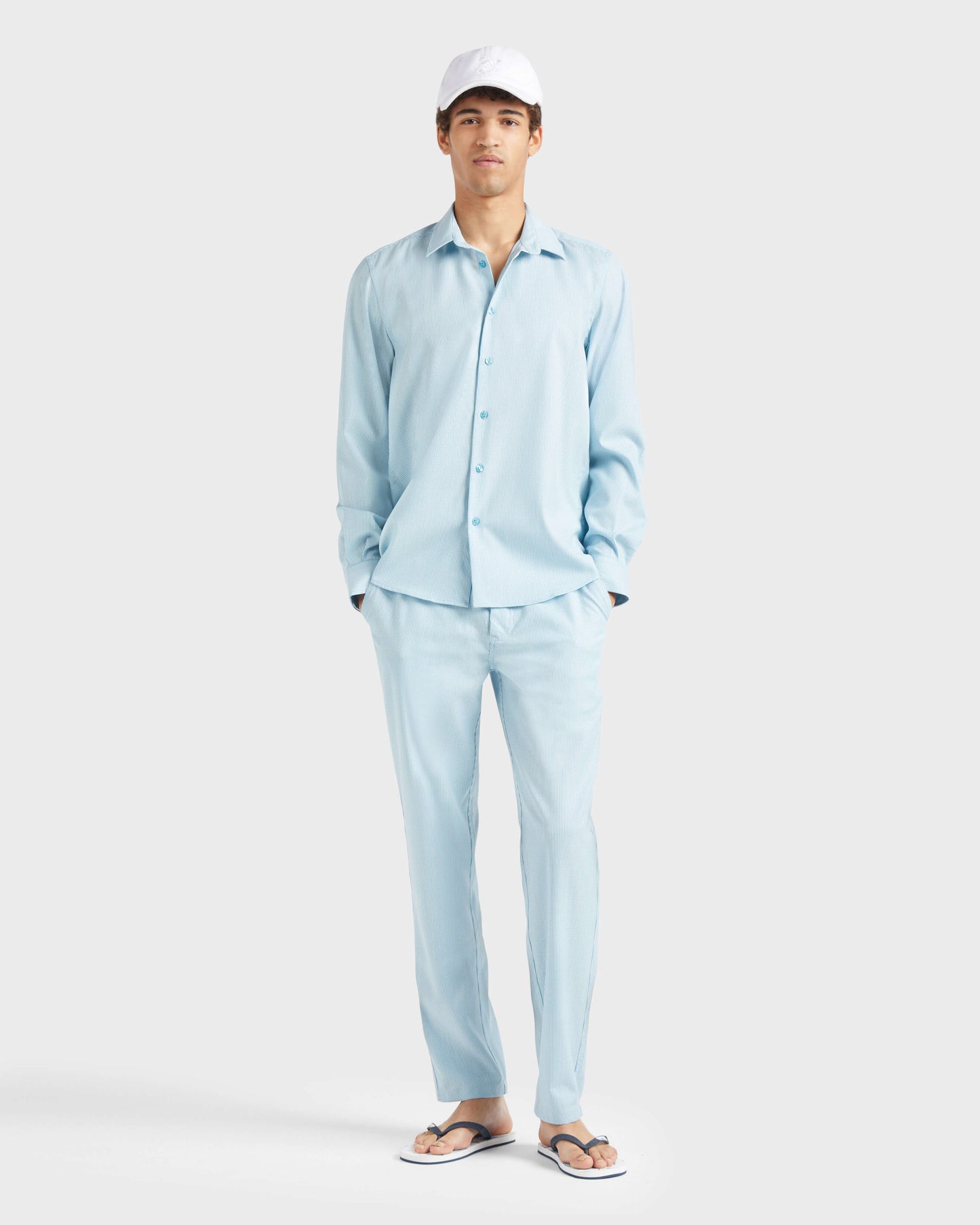 Vilebrequin Men Wool Shirt Micro Rayures Tailoring - Blue topaz