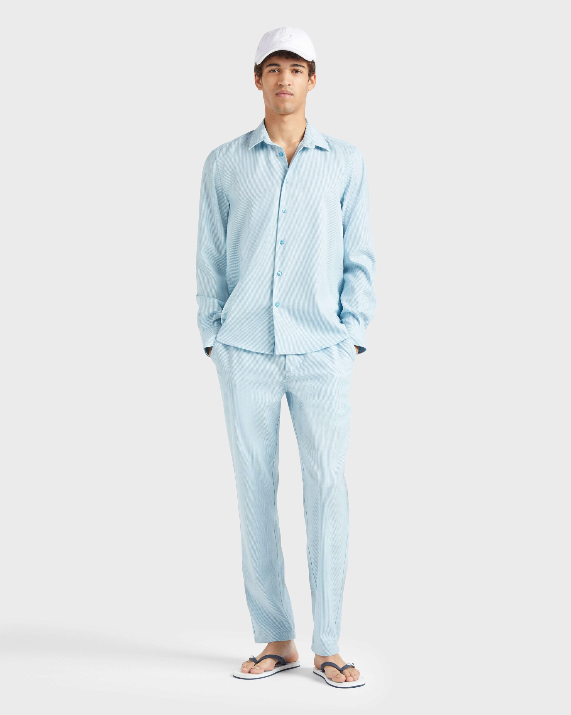 Vilebrequin Men Wool Shirt Micro Rayures Tailoring - Blue topaz