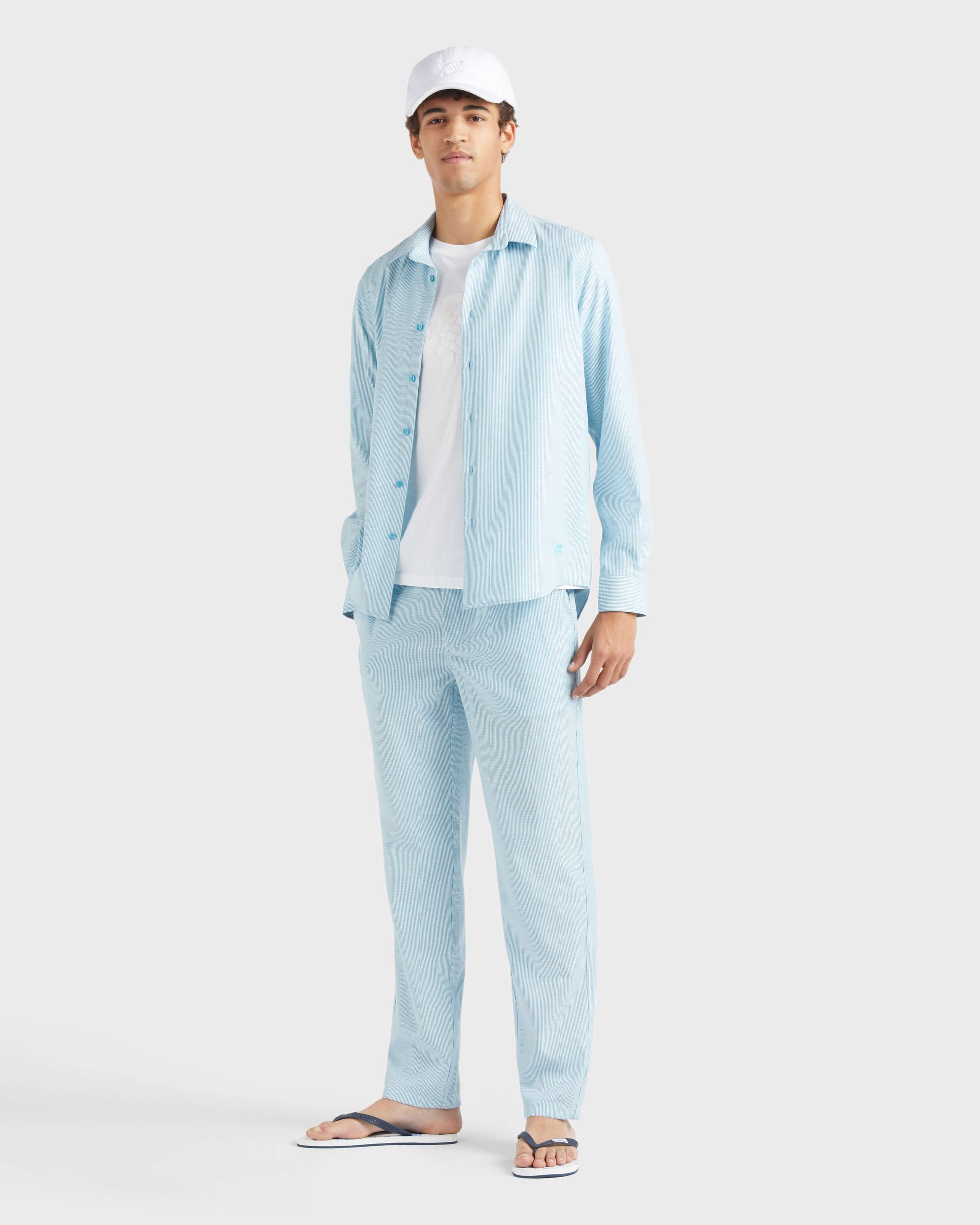 Vilebrequin Men Wool Shirt Micro Rayures Tailoring - Blue topaz