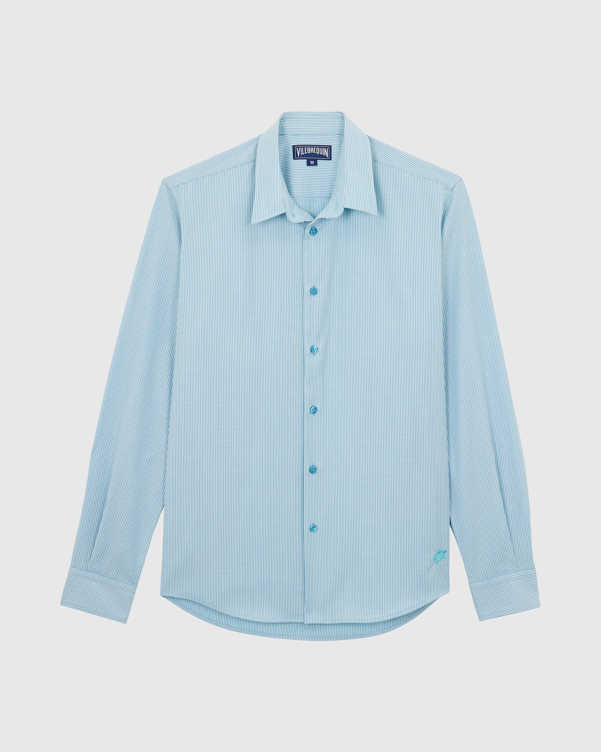 Vilebrequin Men Wool Shirt Micro Rayures Tailoring - Blue topaz