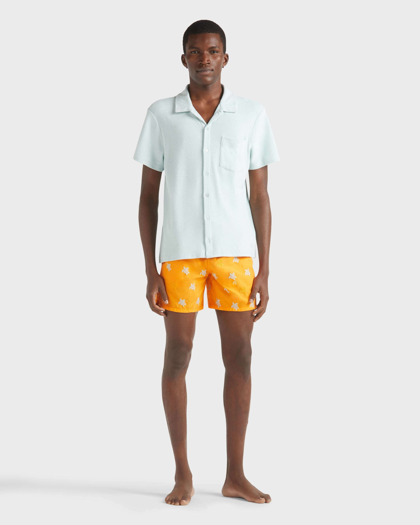 Vilebrequin Men Cotton Bowling Shirt Solid - Blue Pacific Shirt