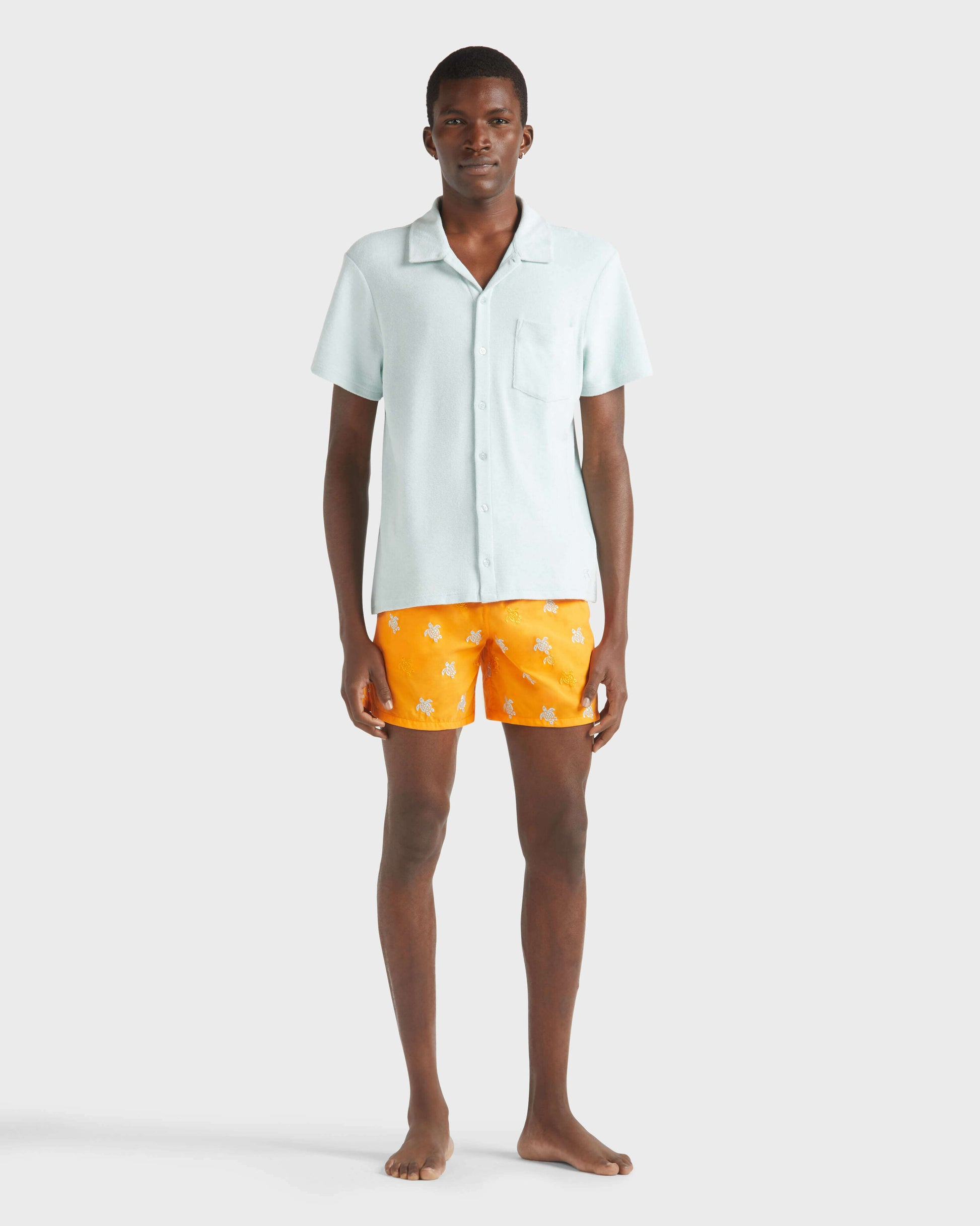 Vilebrequin Men Cotton Bowling Shirt Solid - Blue Pacific Shirt