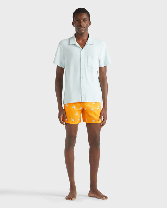 Vilebrequin Men Cotton Bowling Shirt Solid - Blue Pacific Shirt