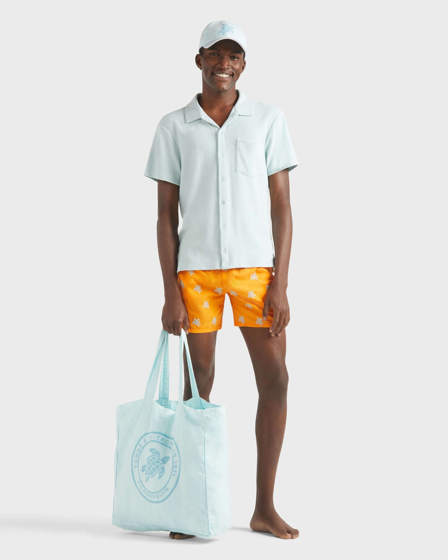 Vilebrequin Men Cotton Bowling Shirt Solid - Blue Pacific Shirt