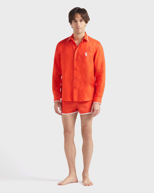Vilebrequin Men Linen Shirt VBQ Line - Poppy red