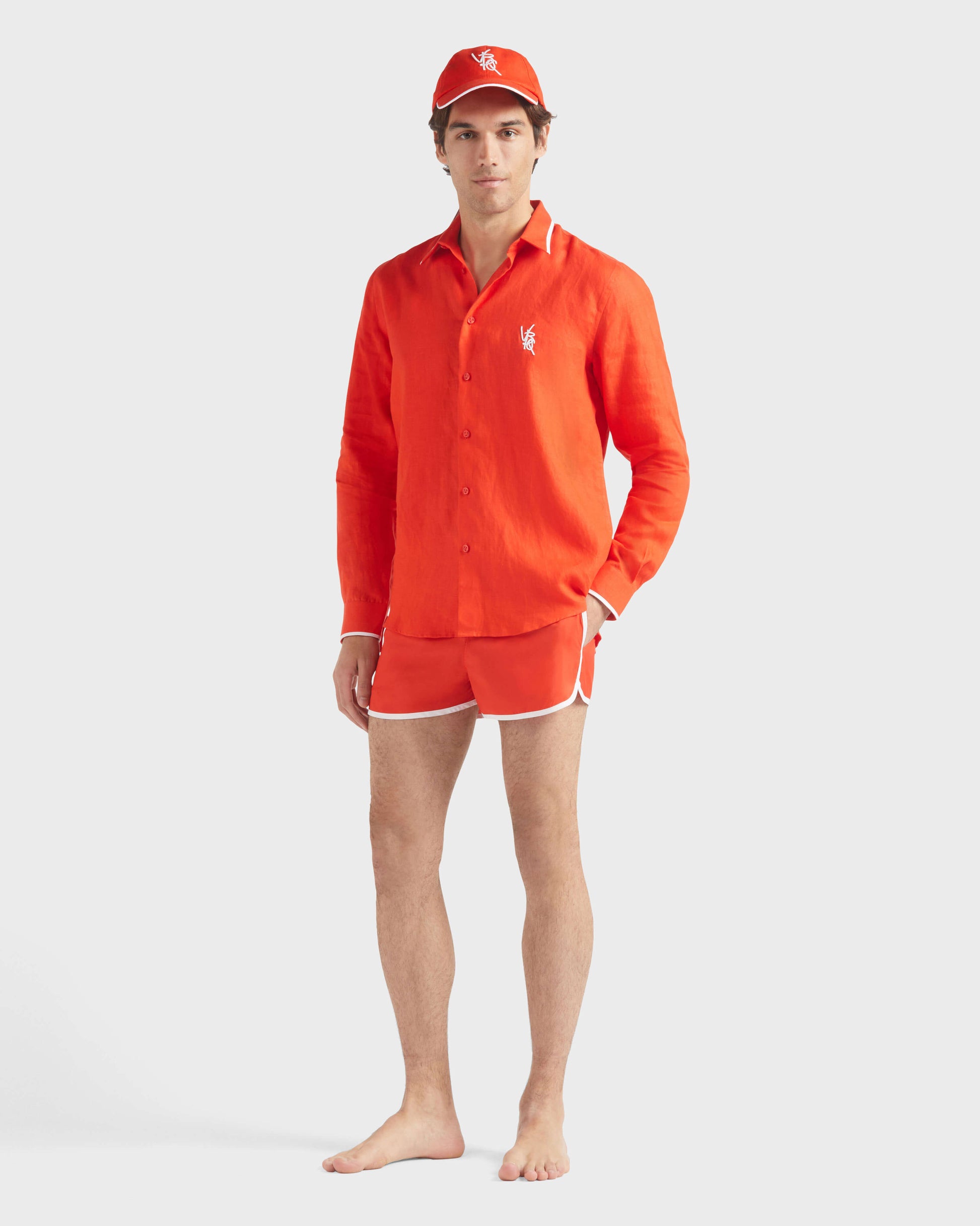 Vilebrequin Men Linen Shirt VBQ Line - Poppy red
