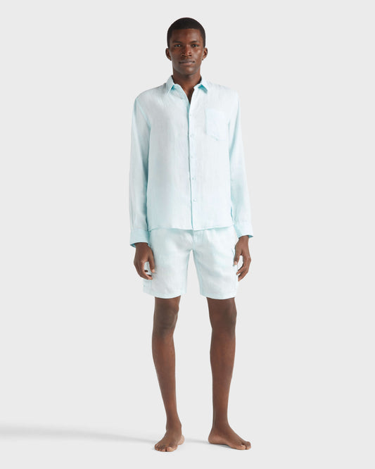 Vilebrequin Men Linen Shirt Natural dye - Blue Pacific