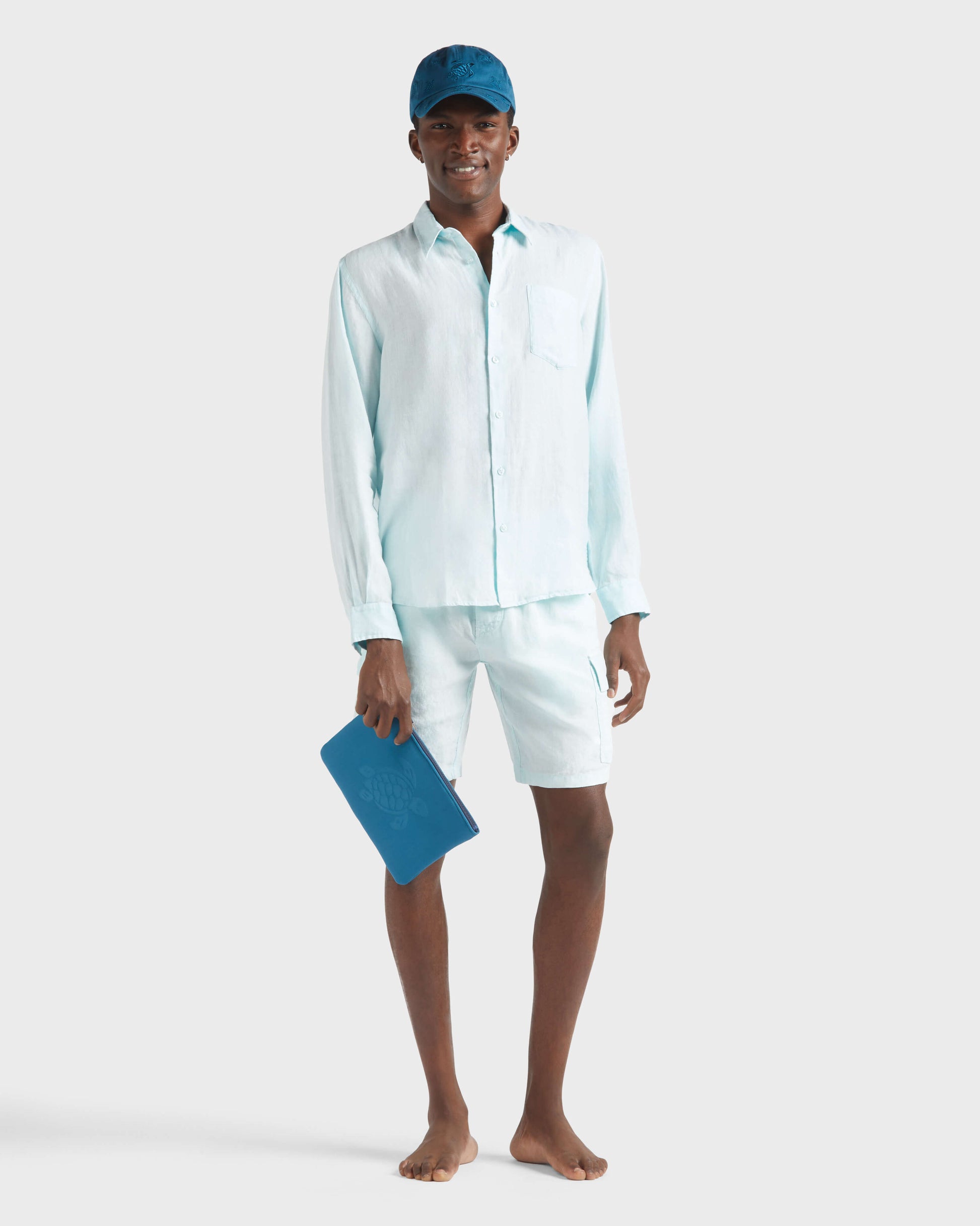 Vilebrequin Men Linen Shirt Natural dye - Blue Pacific
