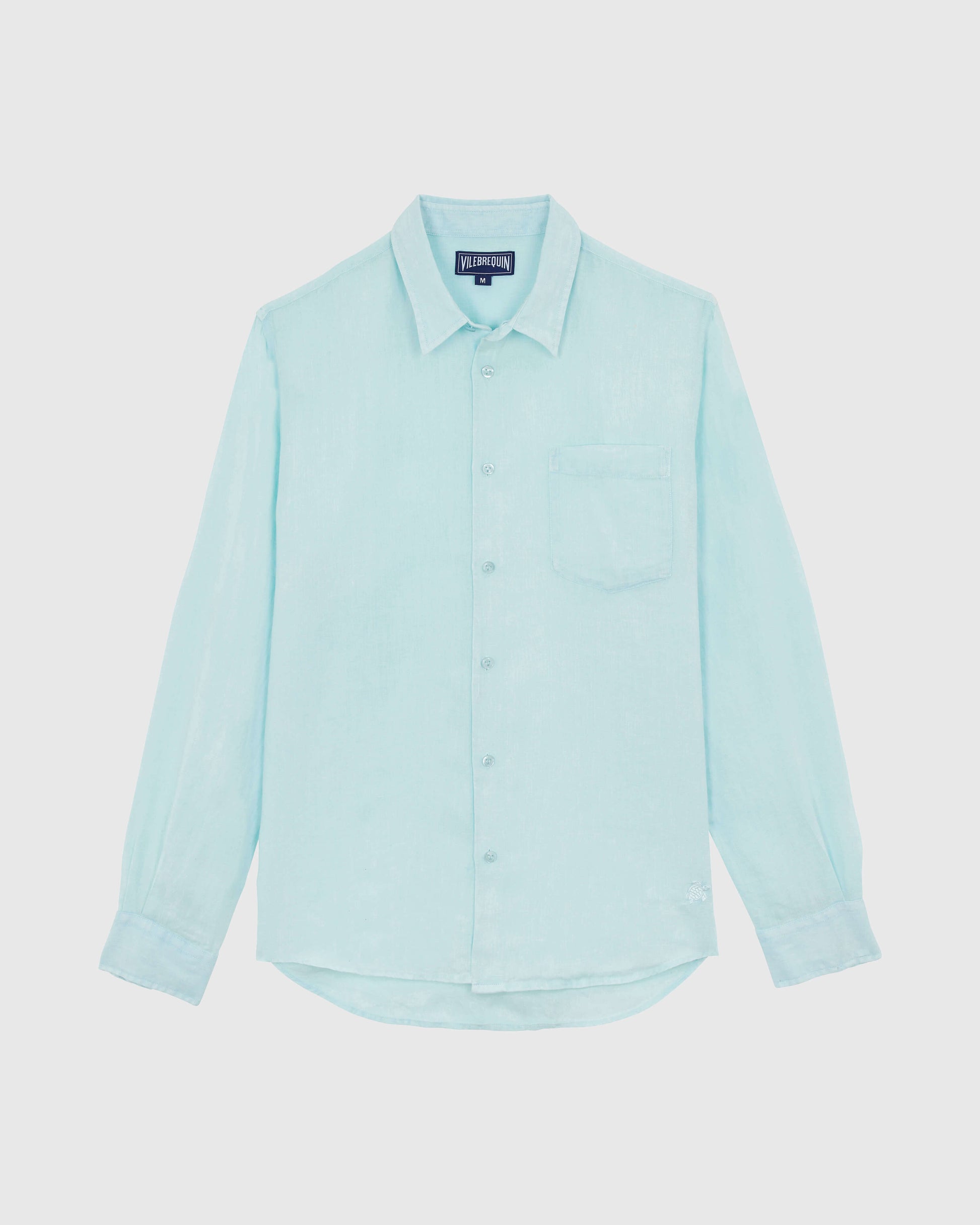 Vilebrequin Men Linen Shirt Natural dye - Blue Pacific