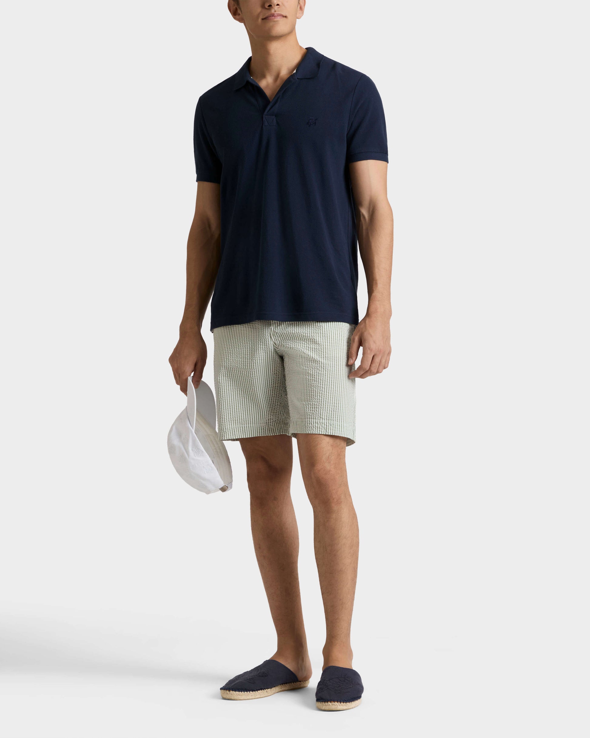 Vilebrequin Men Stretch Cotton Bermuda Shorts Seersuckers Stripes - Green Khaki